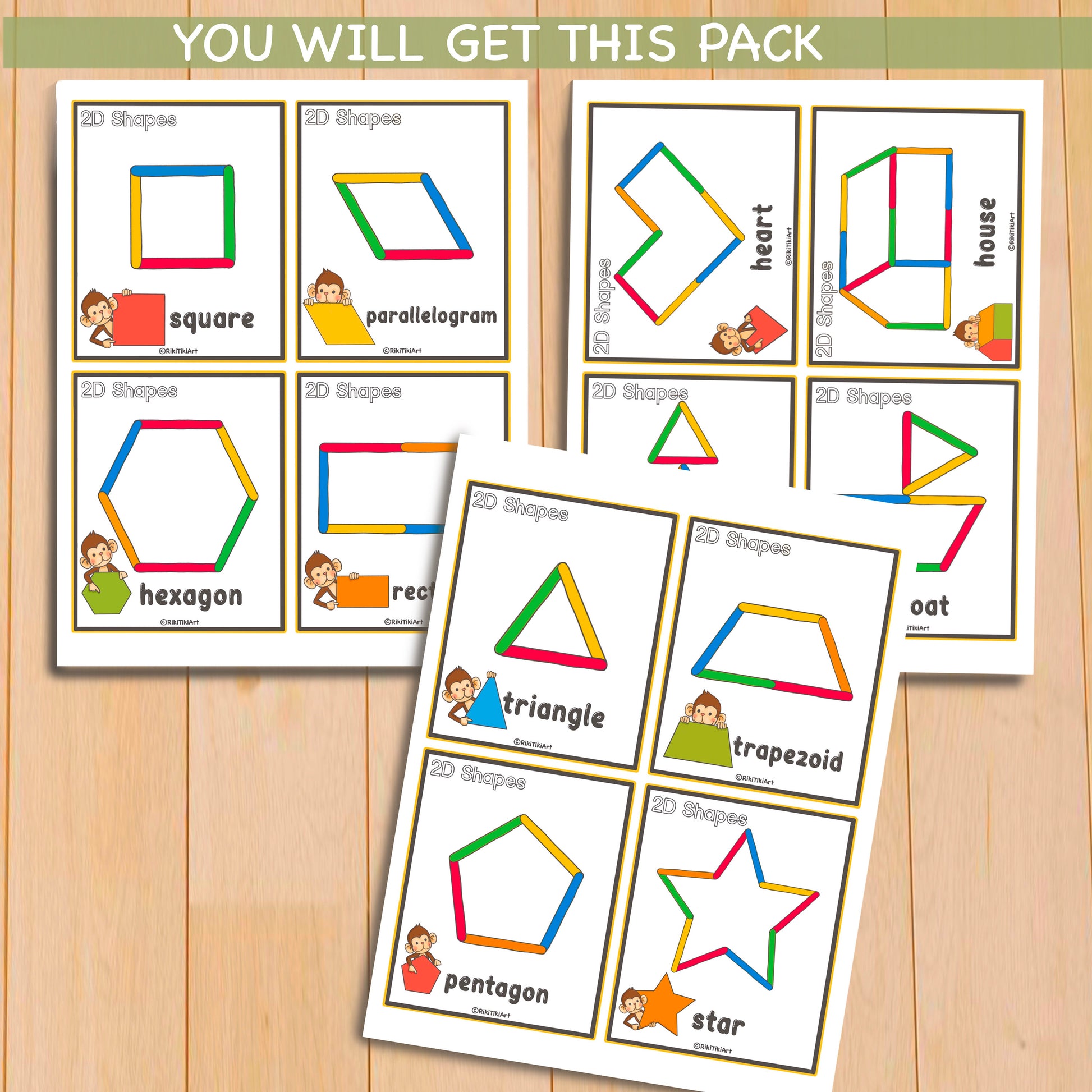 Popsicle Sticks Shapes Activity Game for Toddlers Montessori Printable Activities Preschool Printables for Kids Homeschool Resources