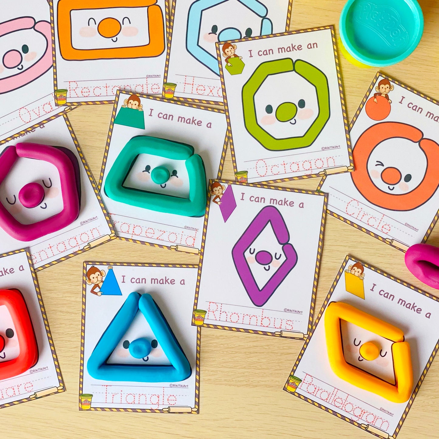 Shapes Play Dough Mats Visual Cards Montessori Toddler Activities Printable Play Doh Mats Homeschool Kindergarten Pre-K Curriculum
