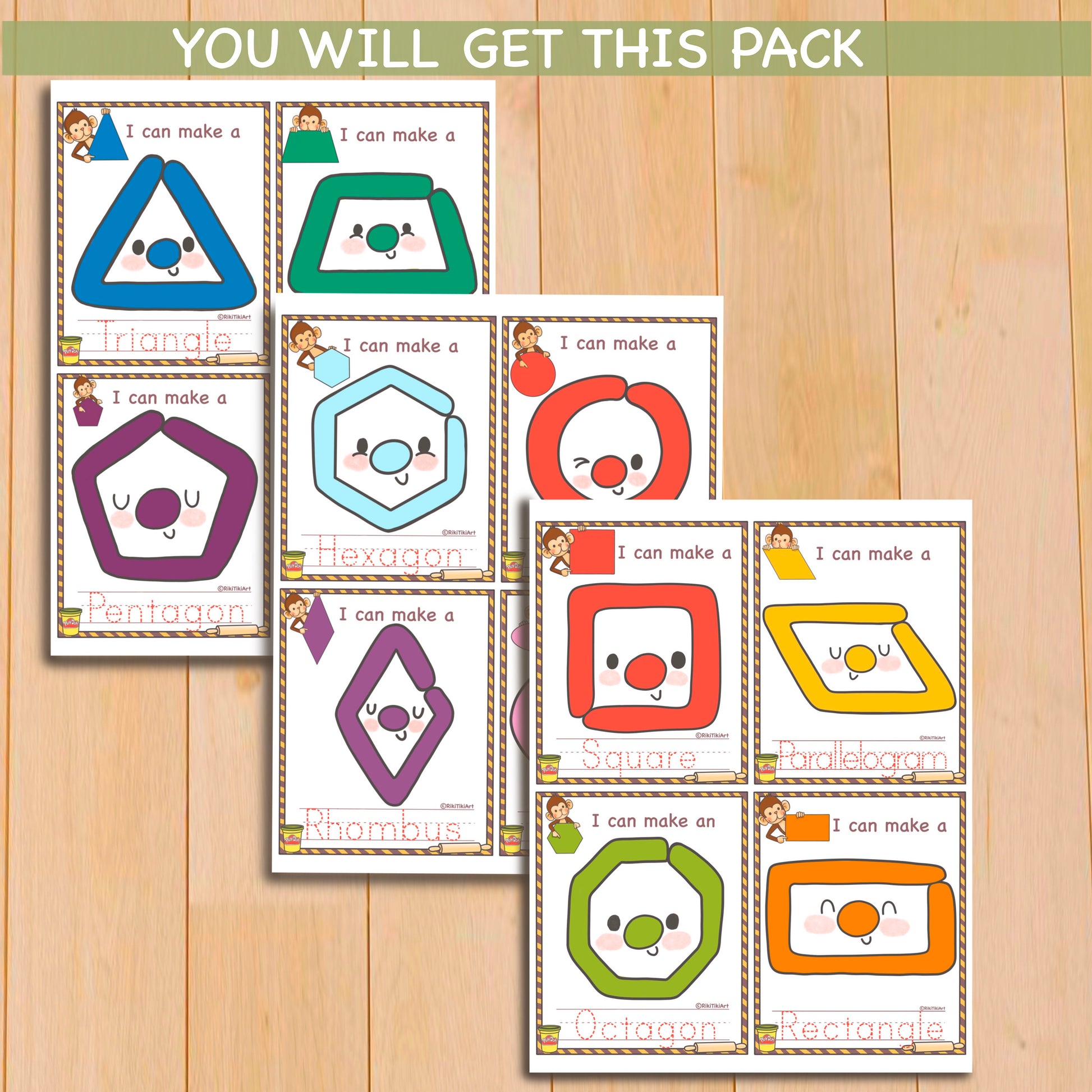 Shapes Play Dough Mats Visual Cards Montessori Toddler Activities Printable Play Doh Mats Homeschool Kindergarten Pre-K Curriculum