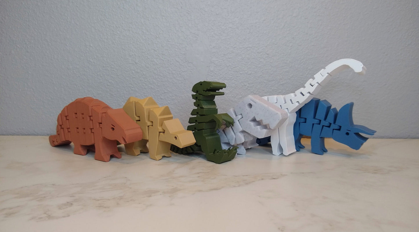 Flexible Dinosaur Toy Set: 3D Printed Montessori Sensory Toy