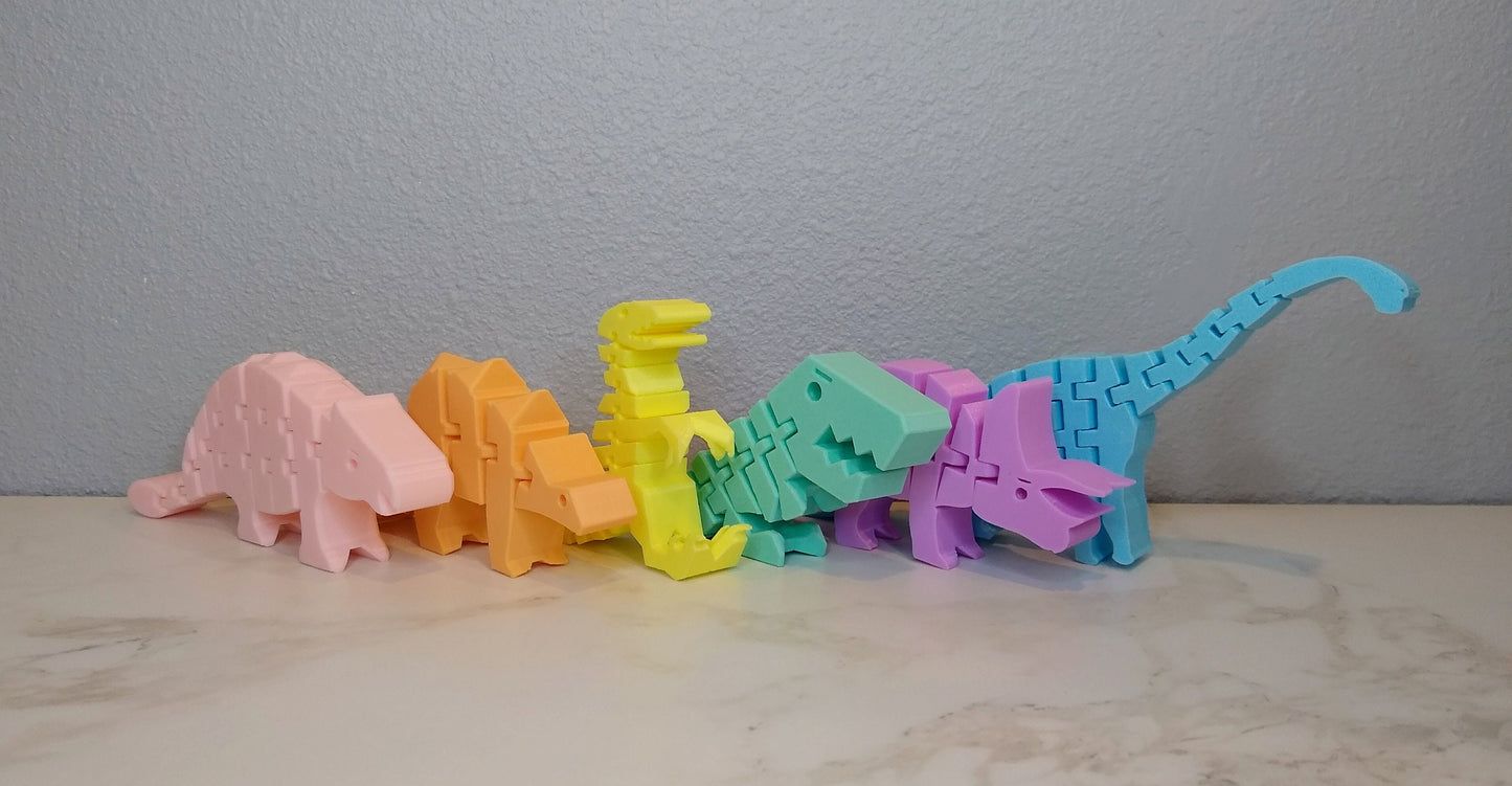 Flexible Dinosaur Toy Set: 3D Printed Montessori Sensory Toy