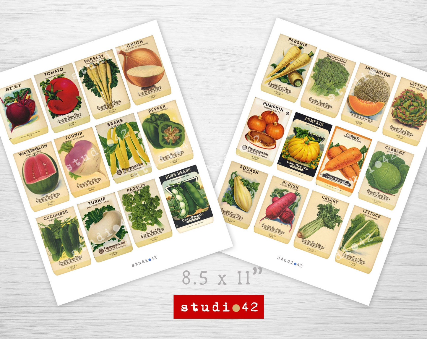 Vintage Seed Packs Ephemera, Vegetable Seeds Packs Printables, Seeds Digital Collage Sheets, Vintage Vegetable Seed Packets Printable