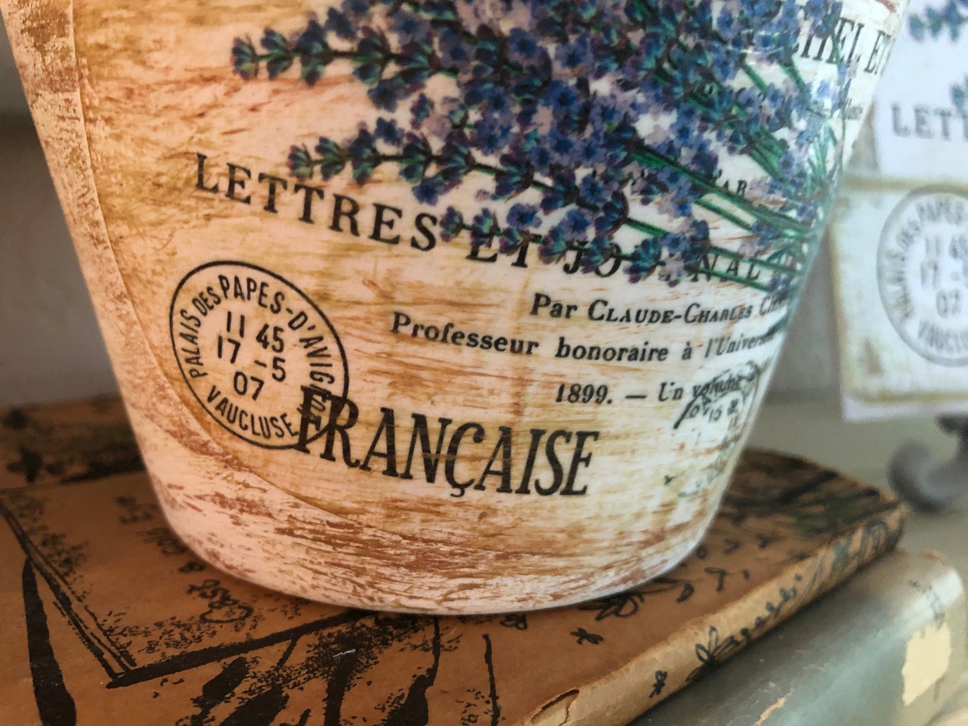 Lavender French Country Planter: Distressed Farmhouse Clay Pot (4 or 6 inch)