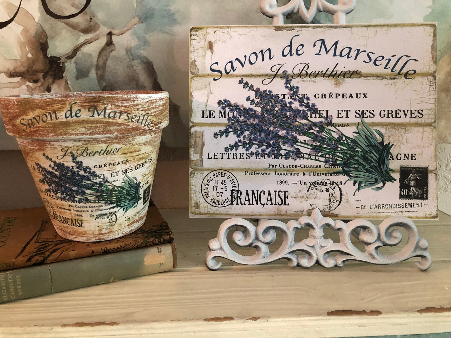 Lavender French Country Planter: Distressed Farmhouse Clay Pot (4 or 6 inch)