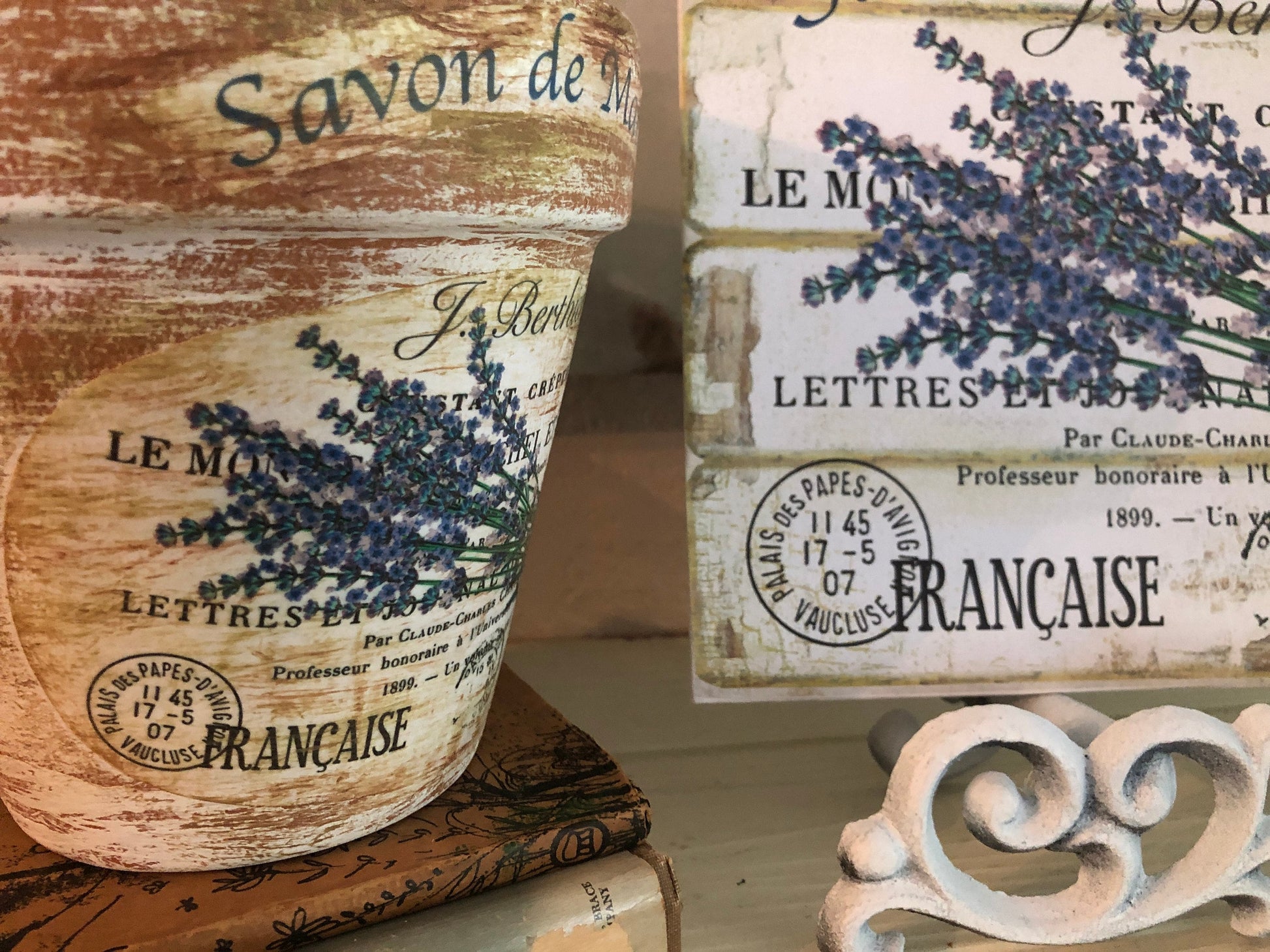 Lavender French Country Planter: Distressed Farmhouse Clay Pot (4 or 6 inch)