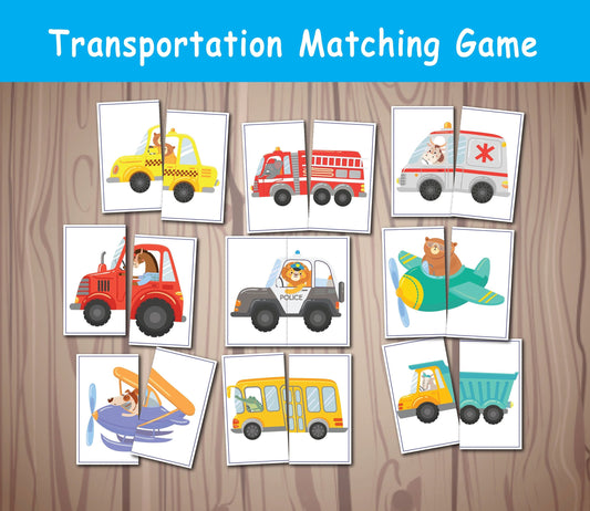 Transportation Matching Game, Symmetry Cards, Toddler Matching Activity, Preschool Learning, Montessori Material, Homeschool Resource
