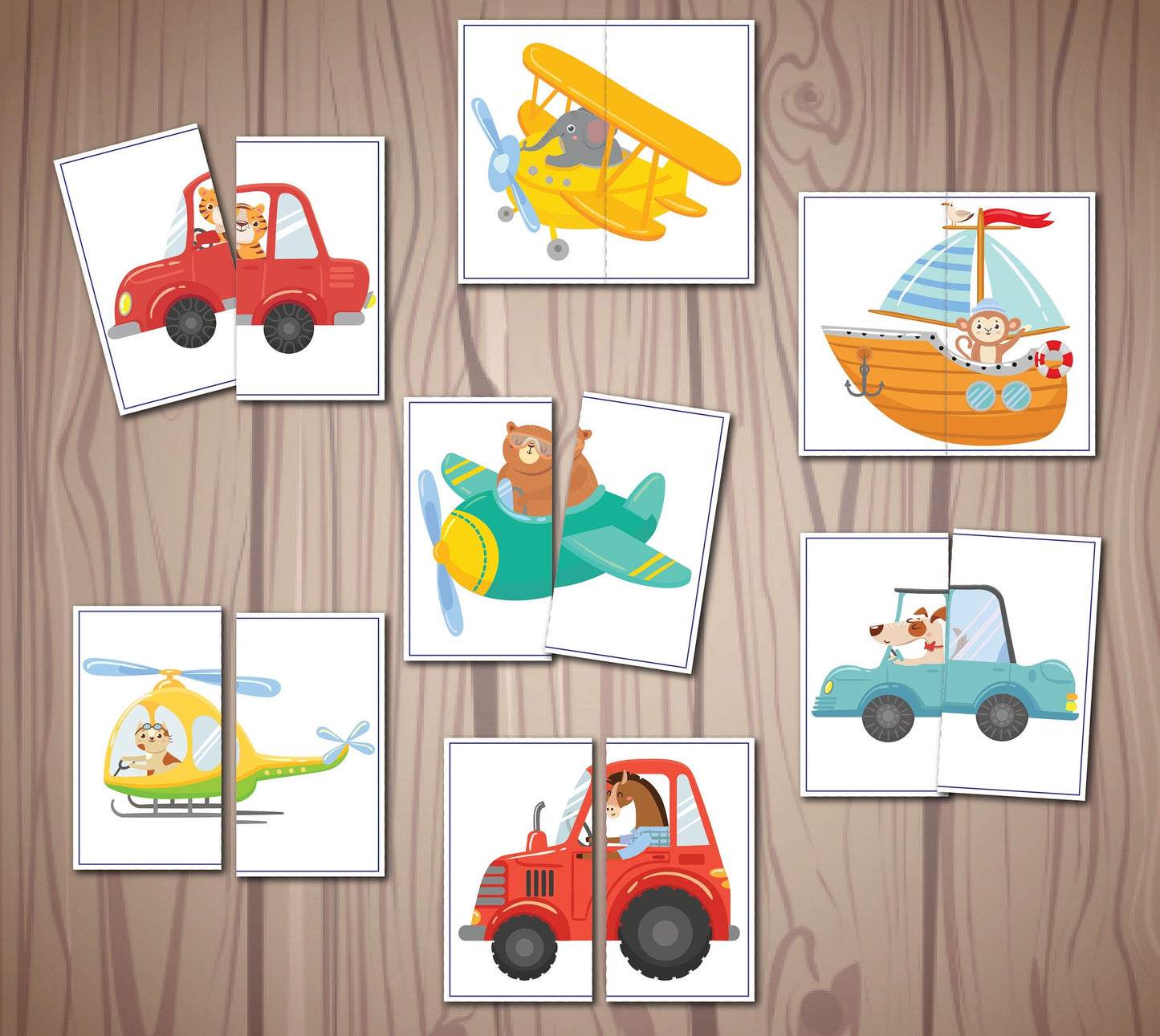 Transportation Matching Game, Symmetry Cards, Toddler Matching Activity, Preschool Learning, Montessori Material, Homeschool Resource