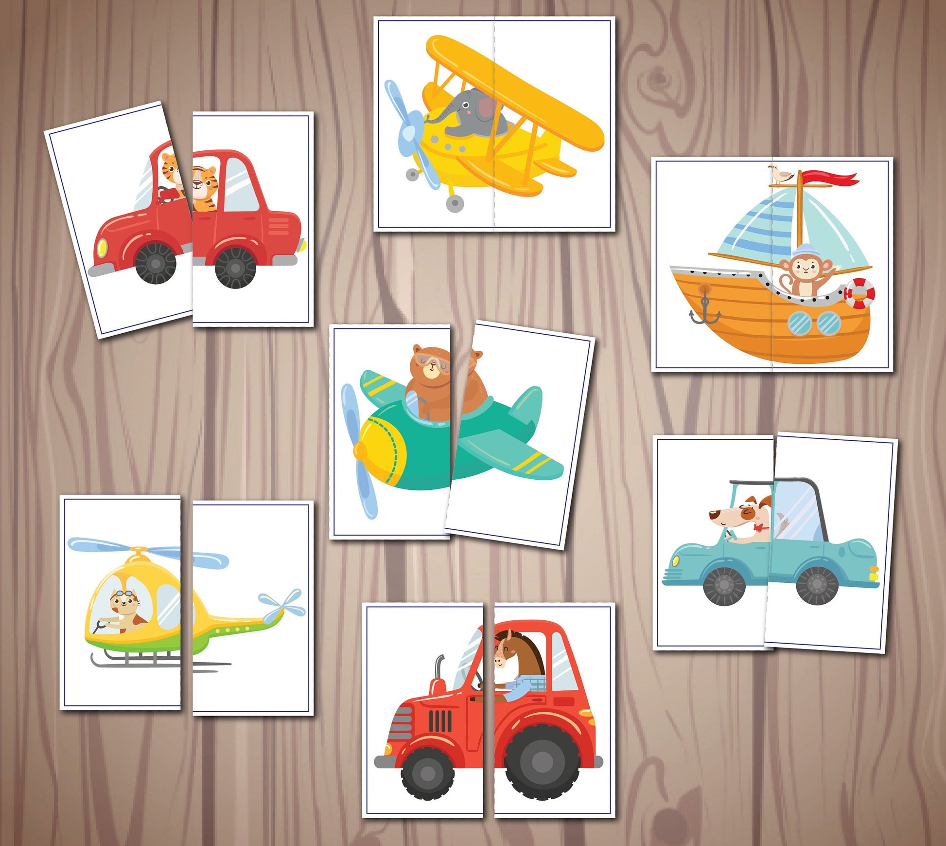 Transportation Matching Game, Symmetry Cards, Toddler Matching Activity, Preschool Learning, Montessori Material, Homeschool Resource