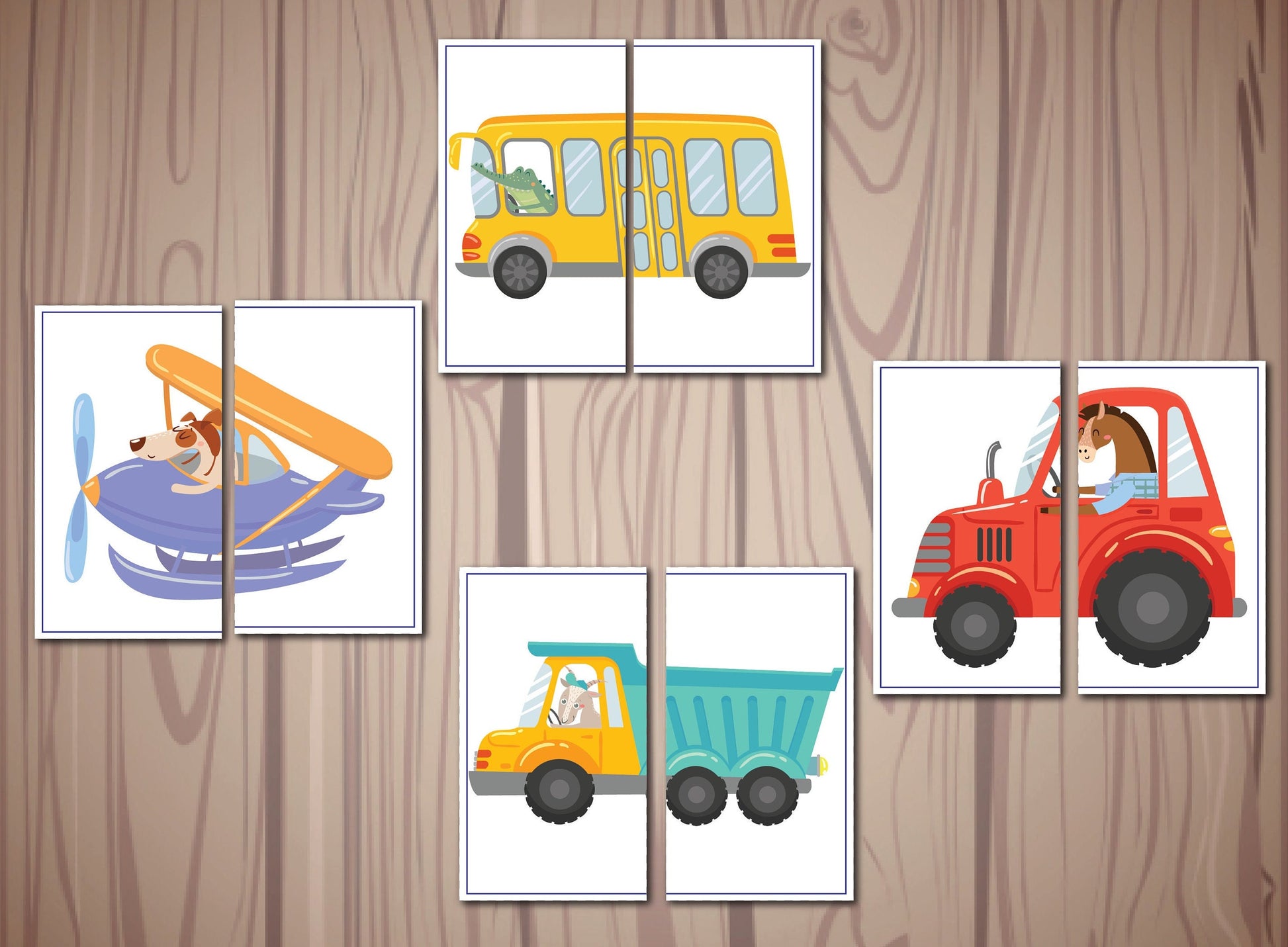 Transportation Matching Game, Symmetry Cards, Toddler Matching Activity, Preschool Learning, Montessori Material, Homeschool Resource