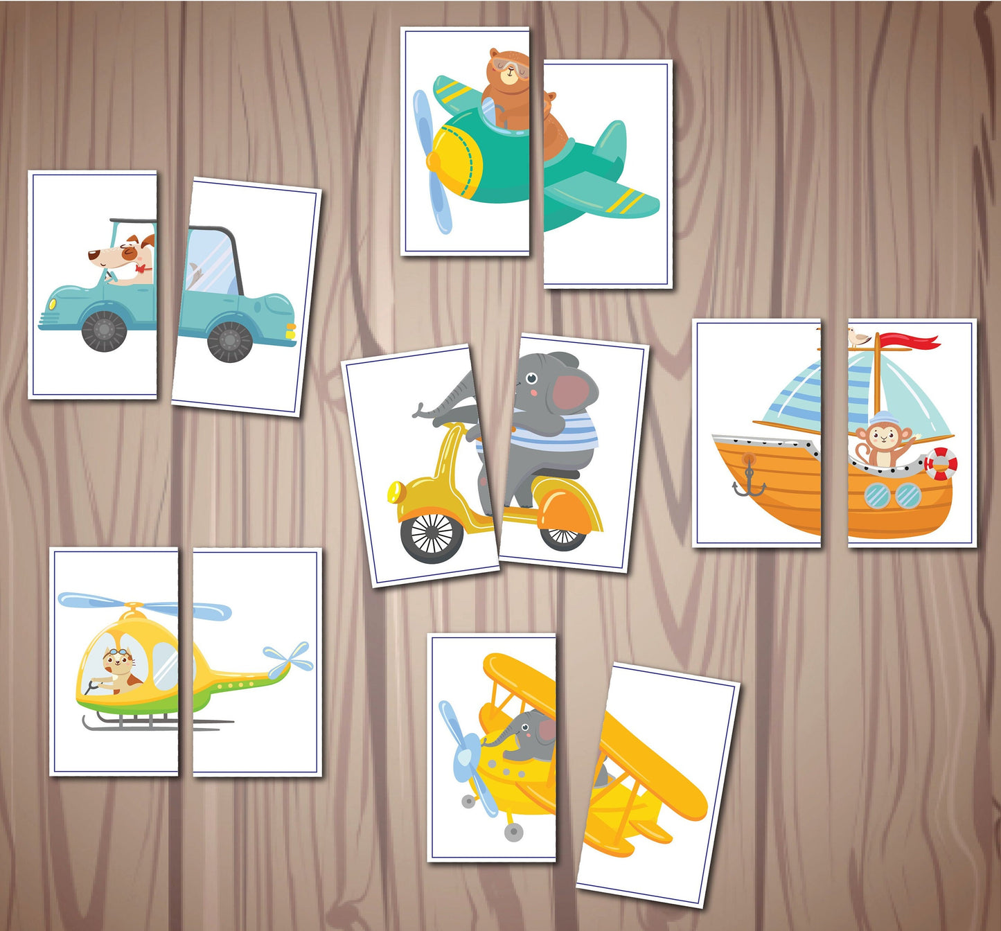 Transportation Matching Game, Symmetry Cards, Toddler Matching Activity, Preschool Learning, Montessori Material, Homeschool Resource