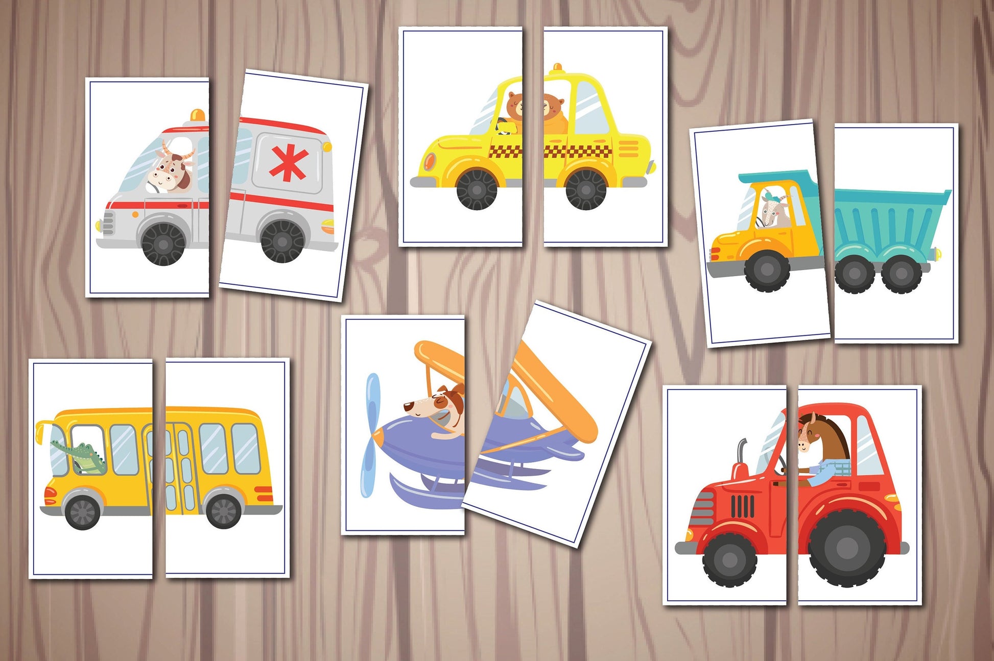 Transportation Matching Game, Symmetry Cards, Toddler Matching Activity, Preschool Learning, Montessori Material, Homeschool Resource