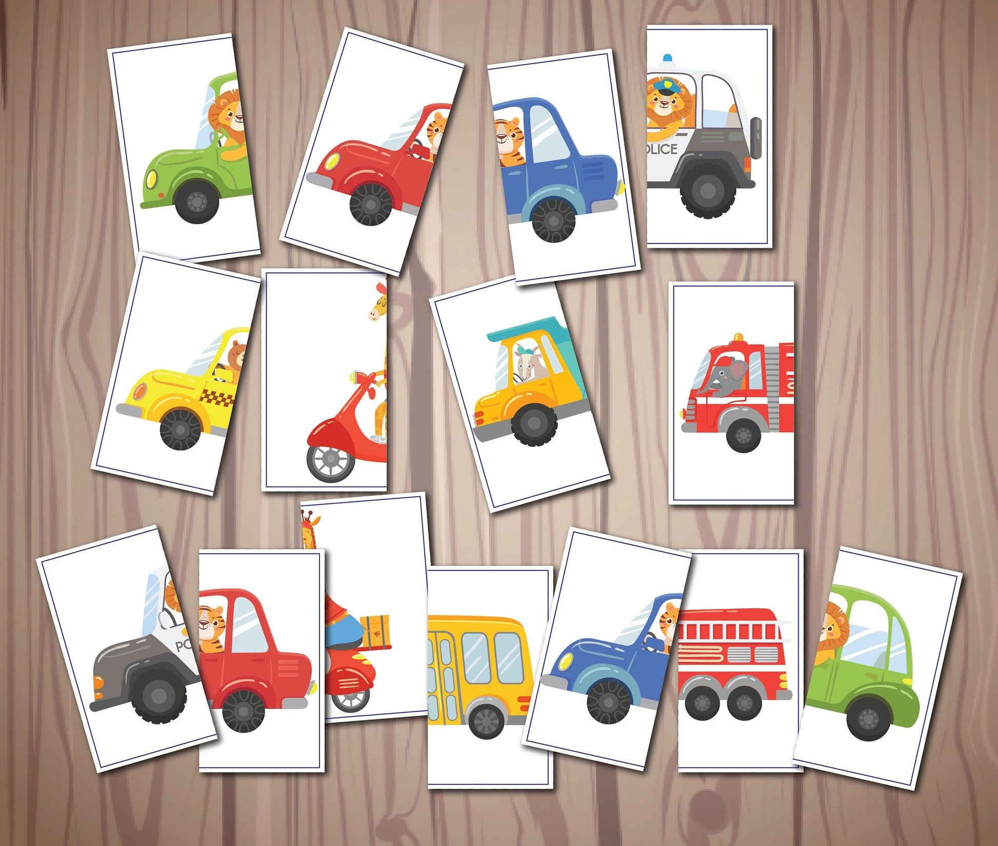 Transportation Matching Game, Symmetry Cards, Toddler Matching Activity, Preschool Learning, Montessori Material, Homeschool Resource