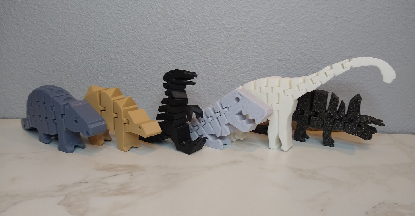 Flexible Dinosaur Toy Set: 3D Printed Montessori Sensory Toy