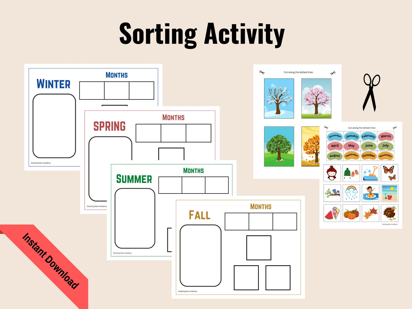 Seasons Printable for kids, Months of the Year Matching Game, Four Seasons busy book, Montessori Printable homeschool Preschool Kindergarten