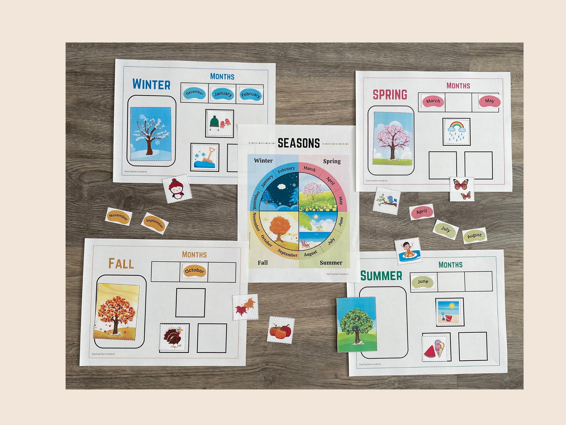 Seasons Printable for kids, Months of the Year Matching Game, Four Seasons busy book, Montessori Printable homeschool Preschool Kindergarten