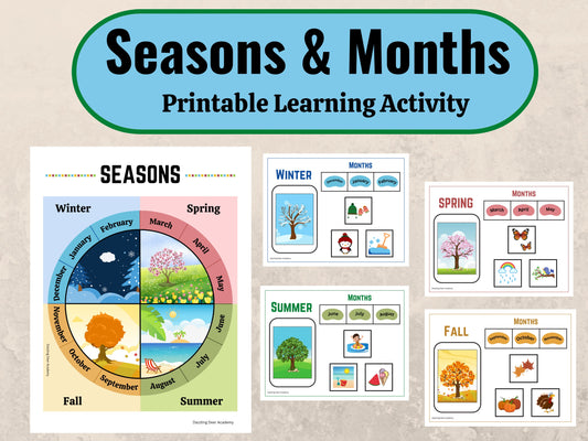 Seasons Printable for kids, Months of the Year Matching Game, Four Seasons busy book, Montessori Printable homeschool Preschool Kindergarten