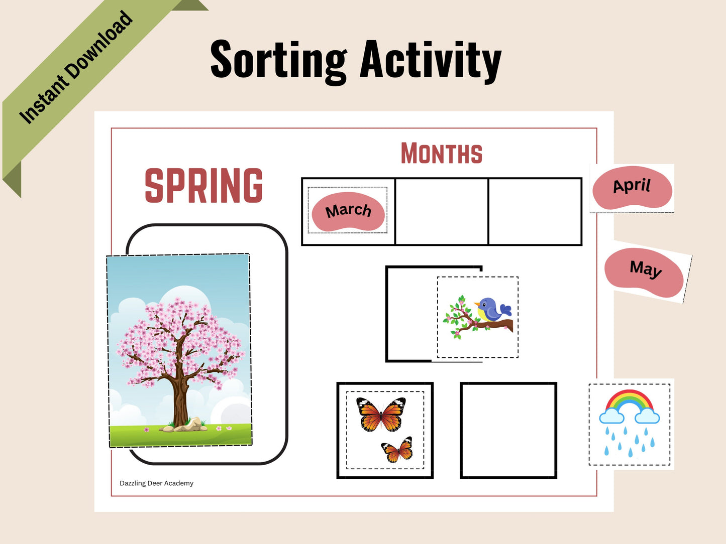Seasons Printable for kids, Months of the Year Matching Game, Four Seasons busy book, Montessori Printable homeschool Preschool Kindergarten