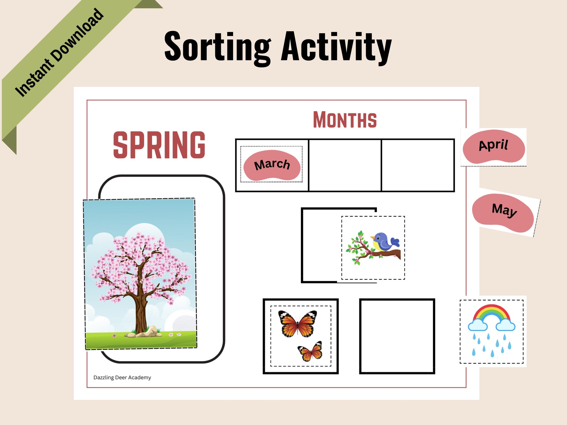 Seasons Printable for kids, Months of the Year Matching Game, Four Seasons busy book, Montessori Printable homeschool Preschool Kindergarten