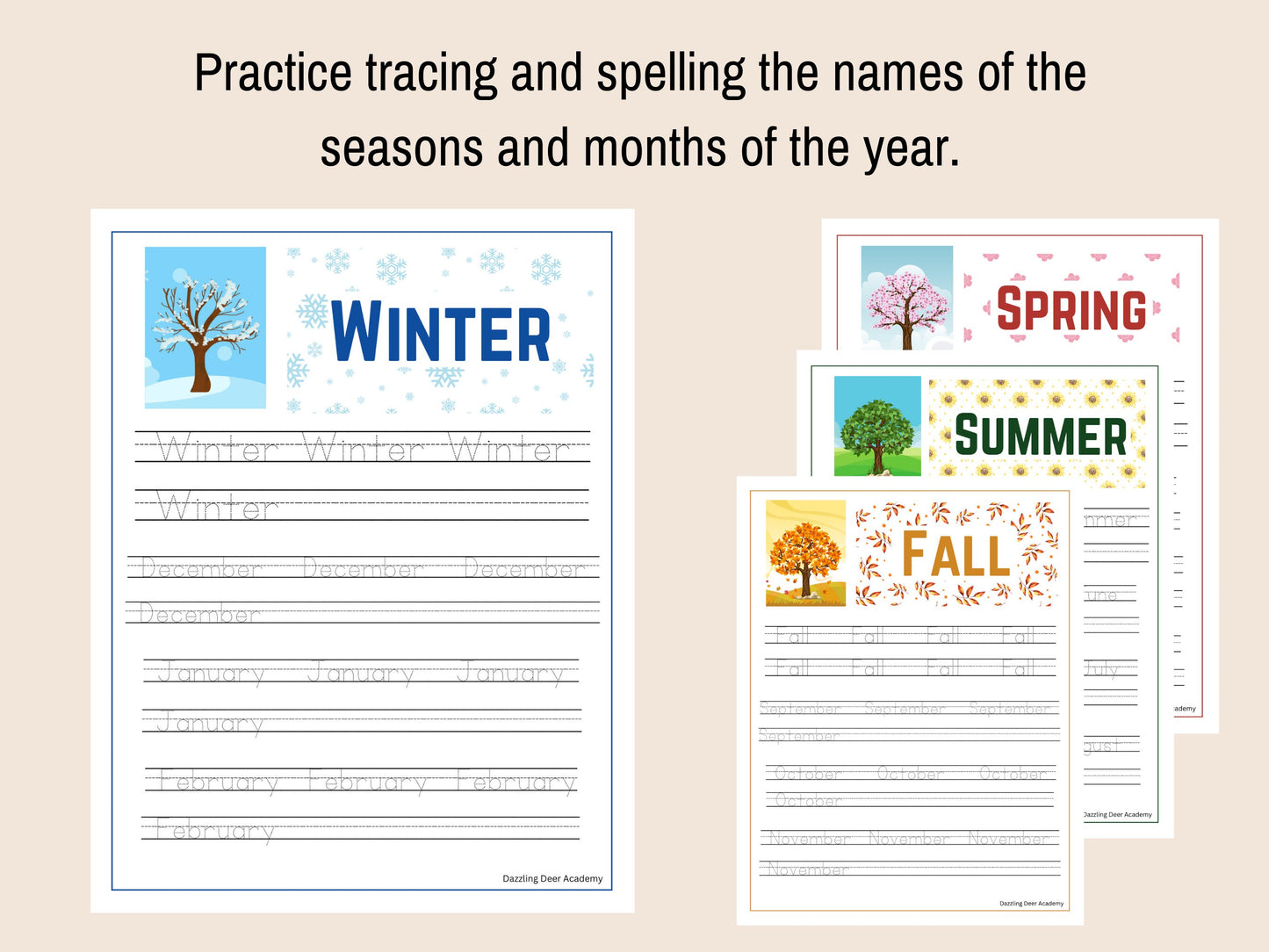 Seasons Printable for kids, Months of the Year Matching Game, Four Seasons busy book, Montessori Printable homeschool Preschool Kindergarten