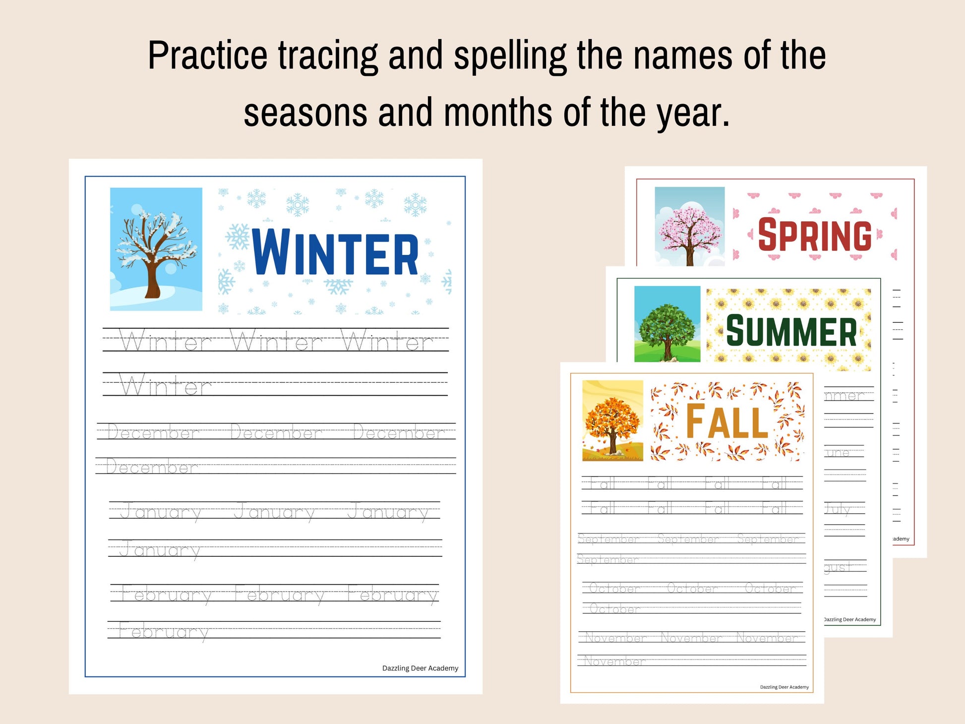 Seasons Printable for kids, Months of the Year Matching Game, Four Seasons busy book, Montessori Printable homeschool Preschool Kindergarten