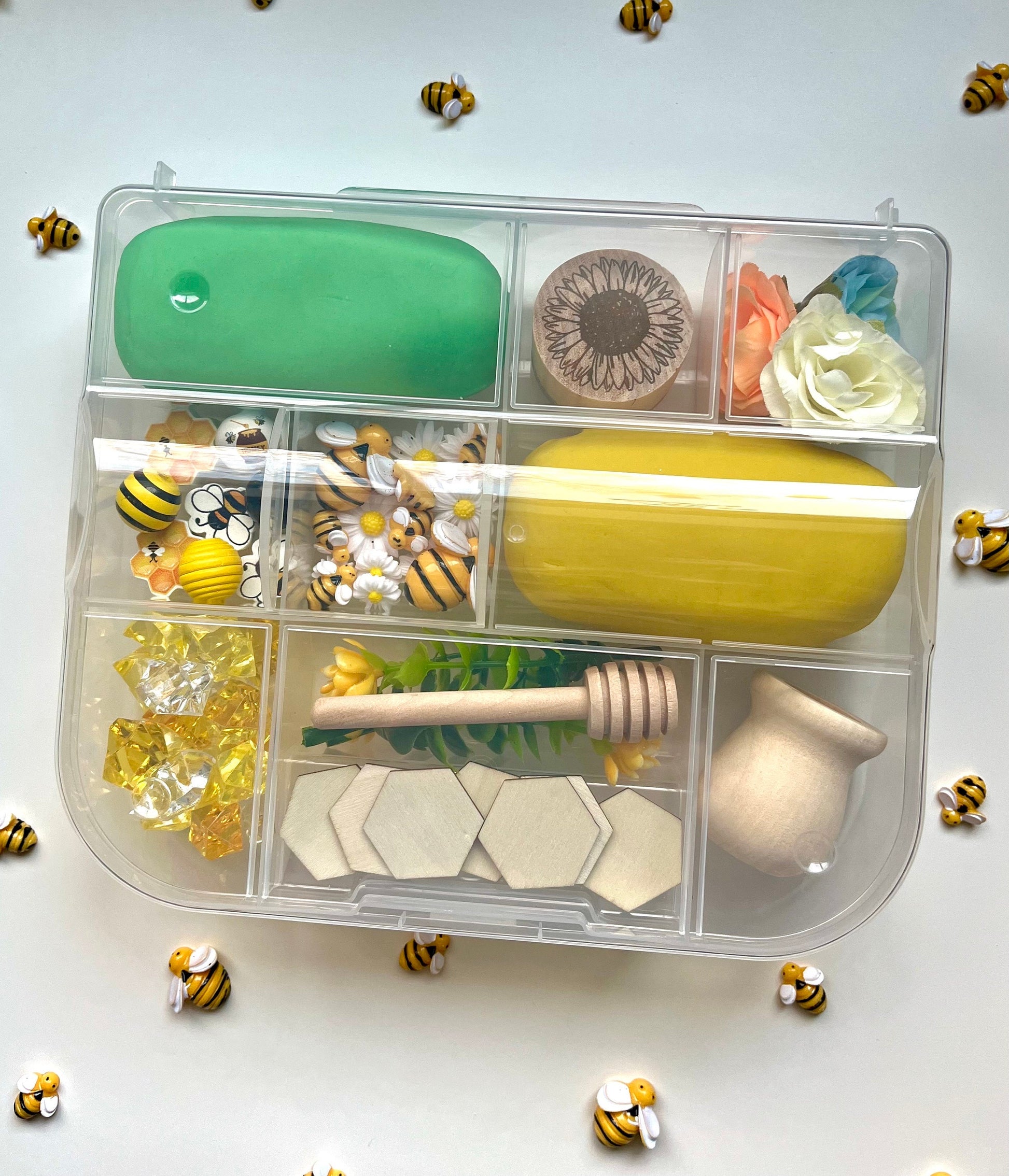 Honey Bee Sensory Kit | Play Dough Sensory Bin | Pollinator | Toddler Gift | Busy Box | Sensory Dough Activity Kit | Bees | Bee Kit