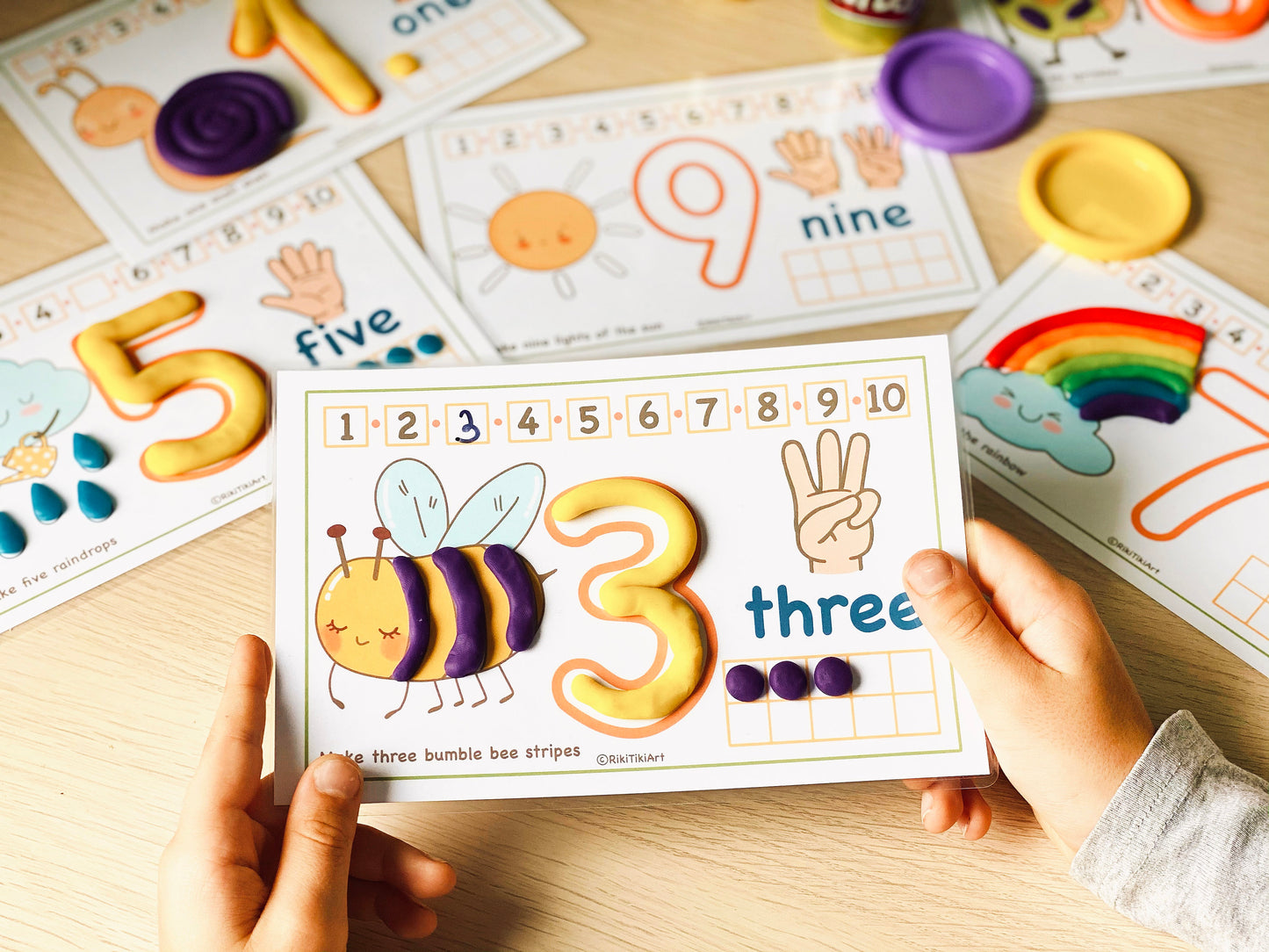 Preschool Printables Numbers 1-10 Play Doh Mats Toddler Activities, Montessori Materials Practice for Homeschool Pre-K Kindergarten