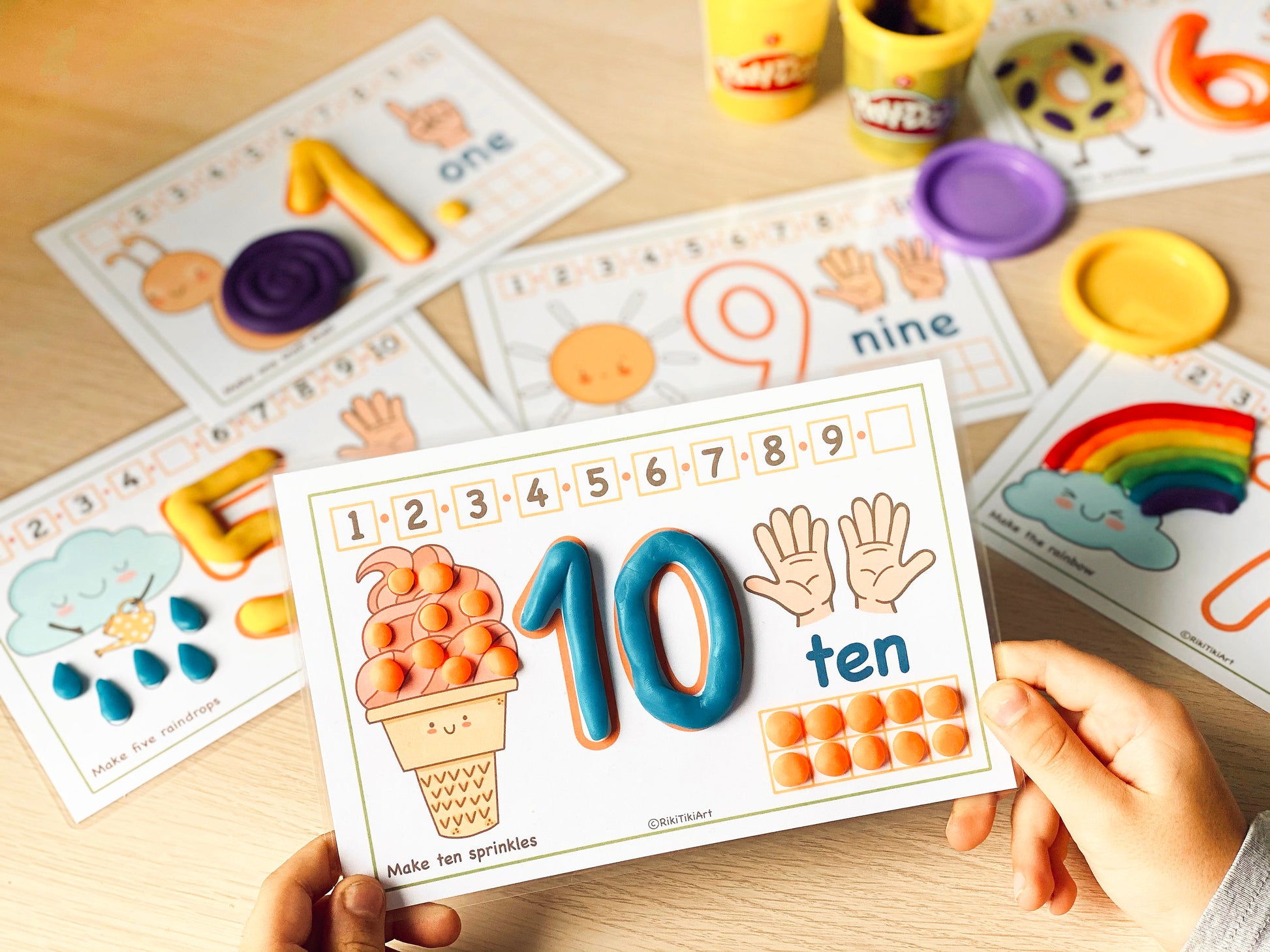 Preschool Printables Numbers 1-10 Play Doh Mats Toddler Activities, Montessori Materials Practice for Homeschool Pre-K Kindergarten