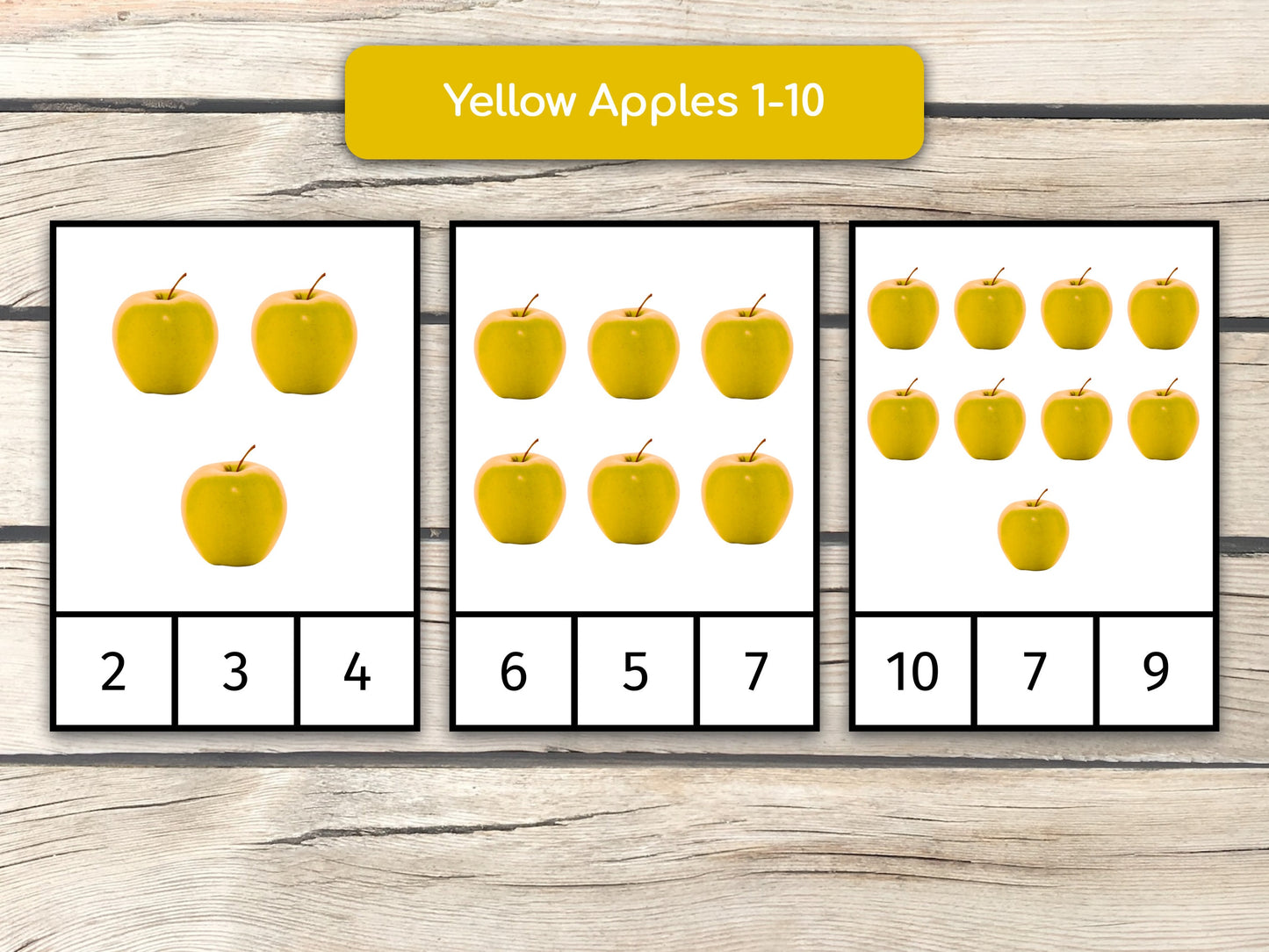 Counting Apple Varieties (1 to 10), Montessori Cards, Preschool Counting Activity, Homeschool Learning Activity, PDF Printable Clip Cards