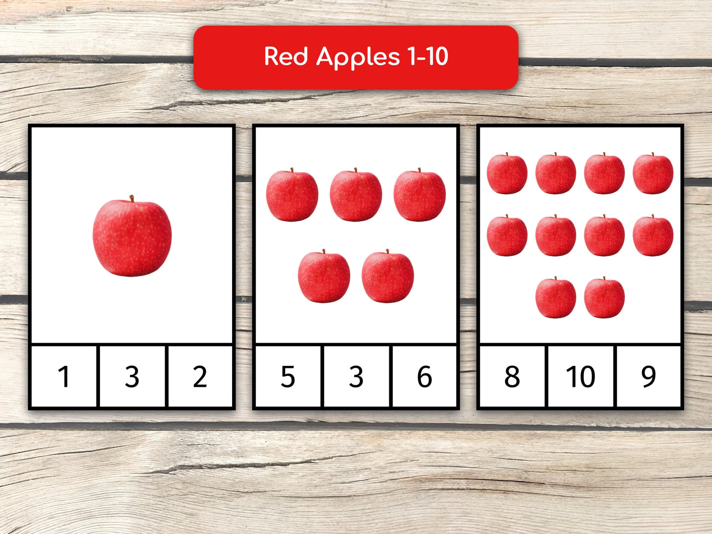 Counting Apple Varieties (1 to 10), Montessori Cards, Preschool Counting Activity, Homeschool Learning Activity, PDF Printable Clip Cards