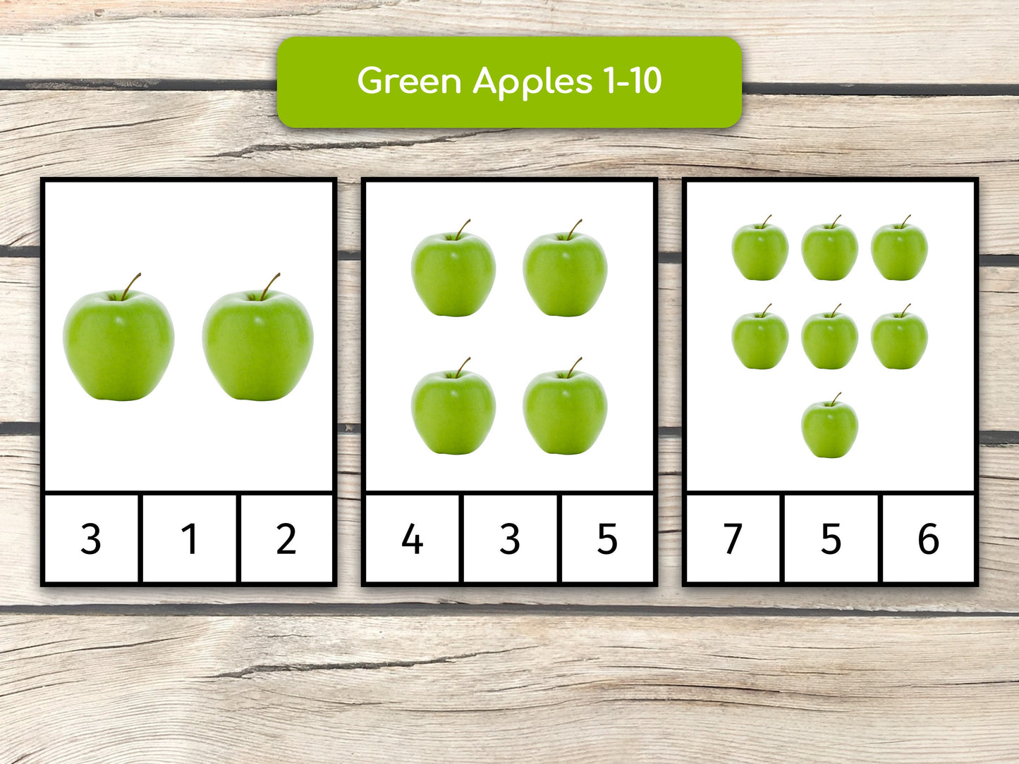 Counting Apple Varieties (1 to 10), Montessori Cards, Preschool Counting Activity, Homeschool Learning Activity, PDF Printable Clip Cards