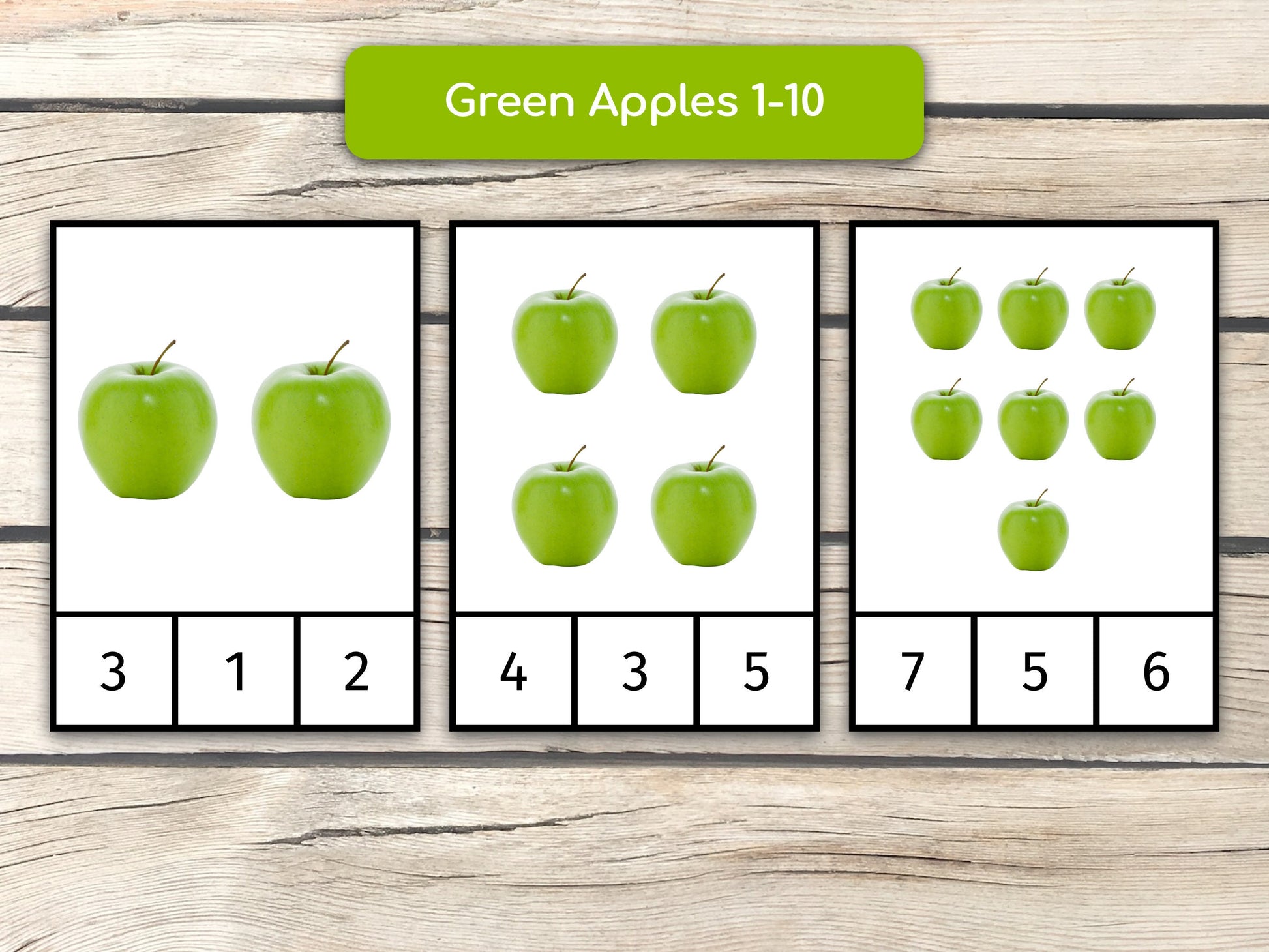 Counting Apple Varieties (1 to 10), Montessori Cards, Preschool Counting Activity, Homeschool Learning Activity, PDF Printable Clip Cards