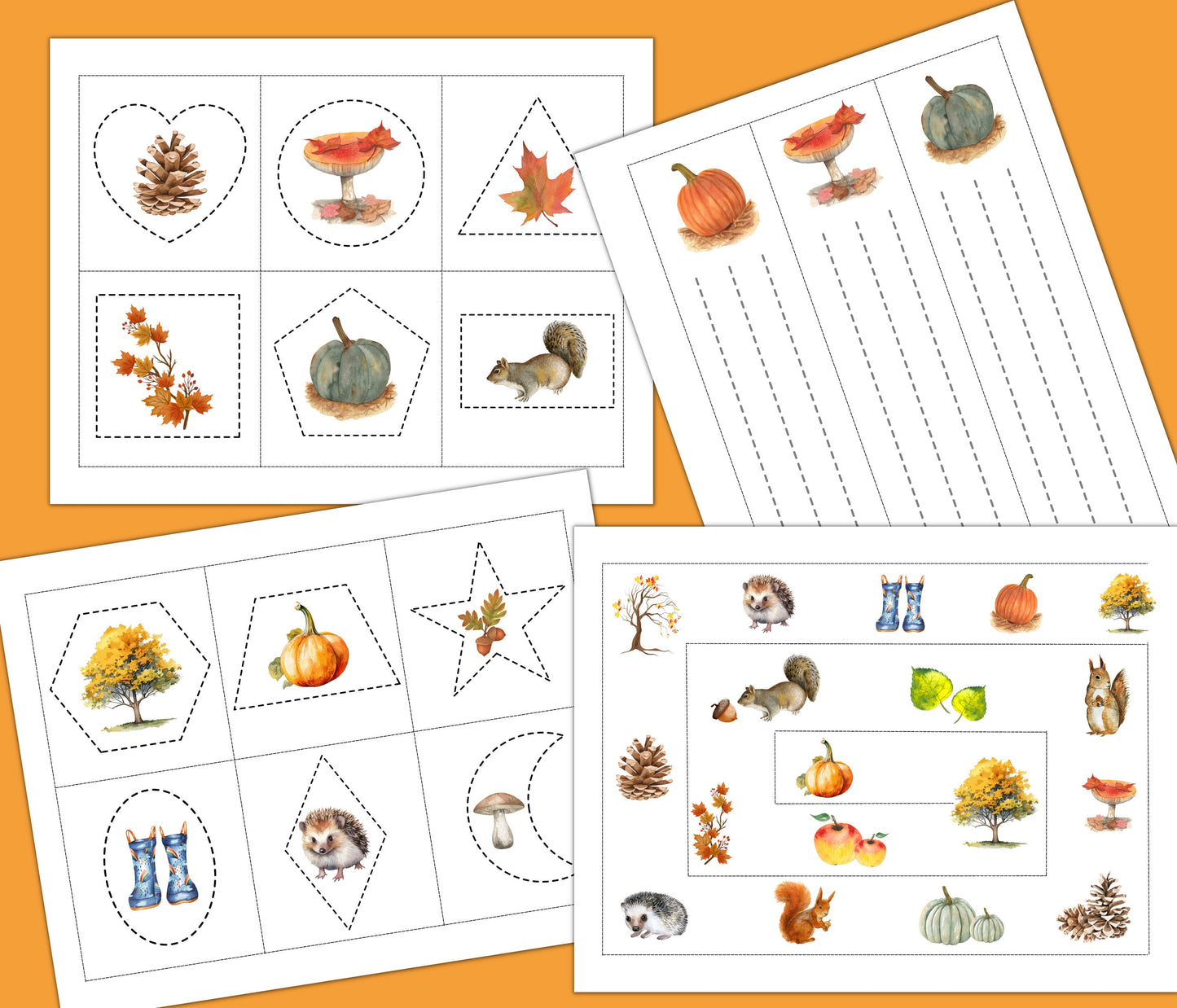 AUTUMN/FALL Cutting Strips, Scissor Practice, Preschool printable, Homeschool activity