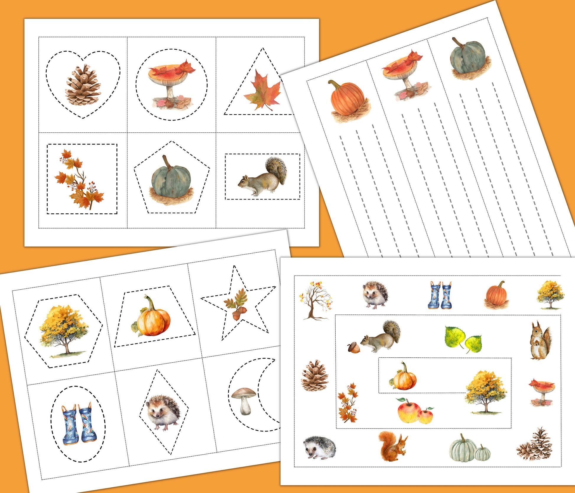 AUTUMN/FALL Cutting Strips, Scissor Practice, Preschool printable, Homeschool activity