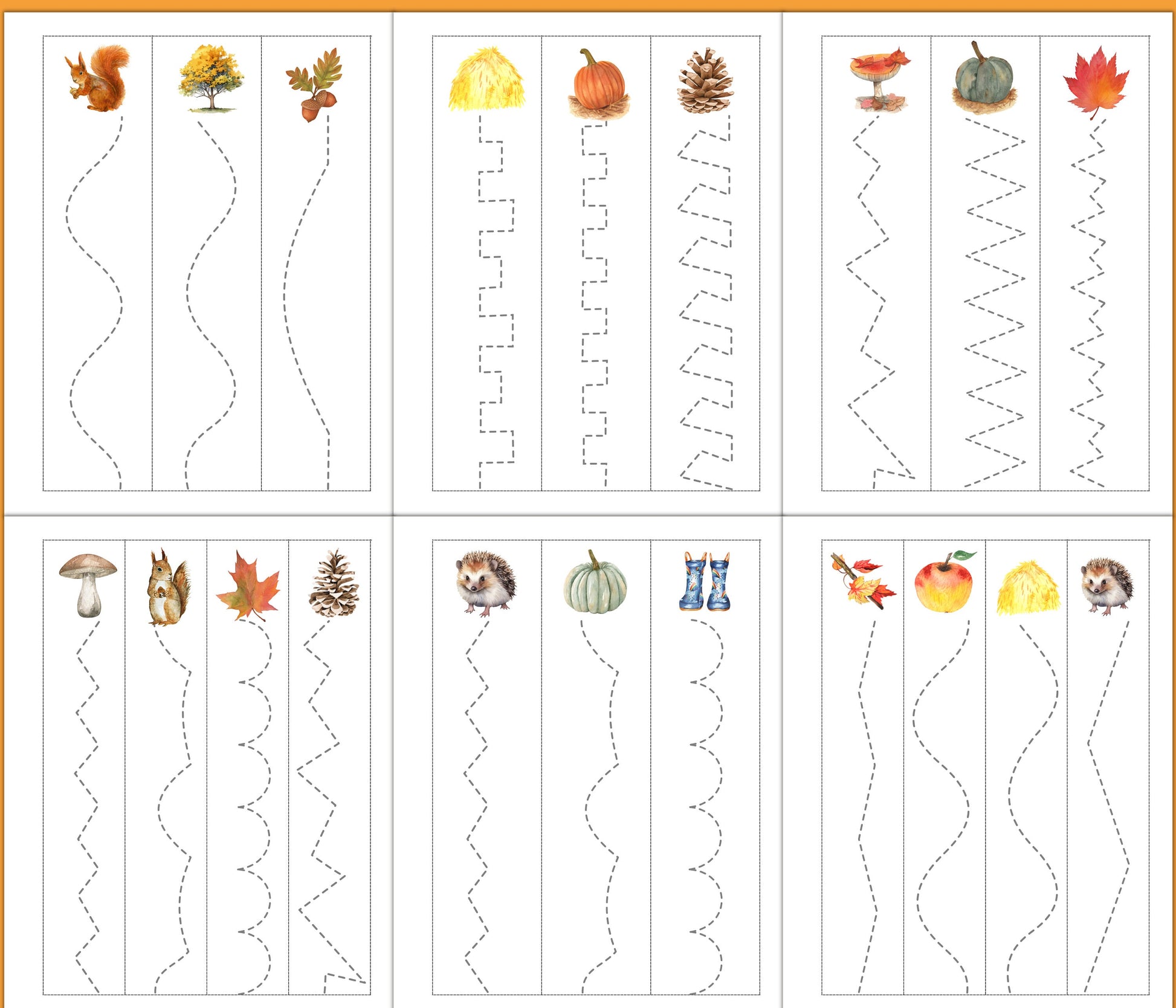 AUTUMN/FALL Cutting Strips, Scissor Practice, Preschool printable, Homeschool activity