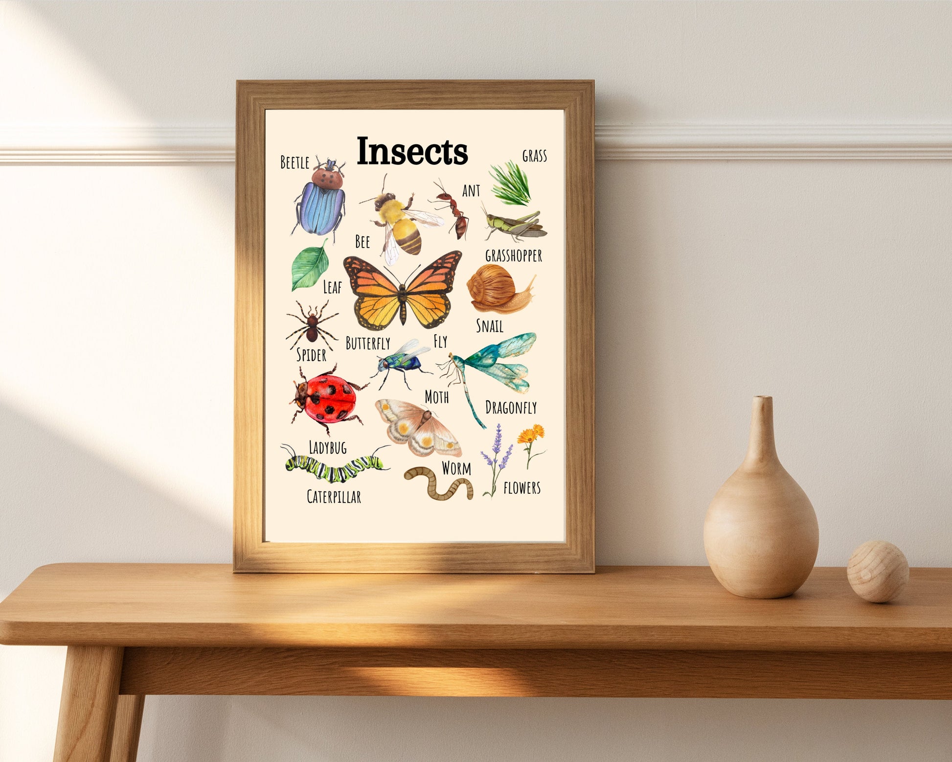 Insects Educational Poster, Flowers Poster, Printable Wall Art, Nature Learning Poster, Montessori, Homeschool, Classroom, Forest School