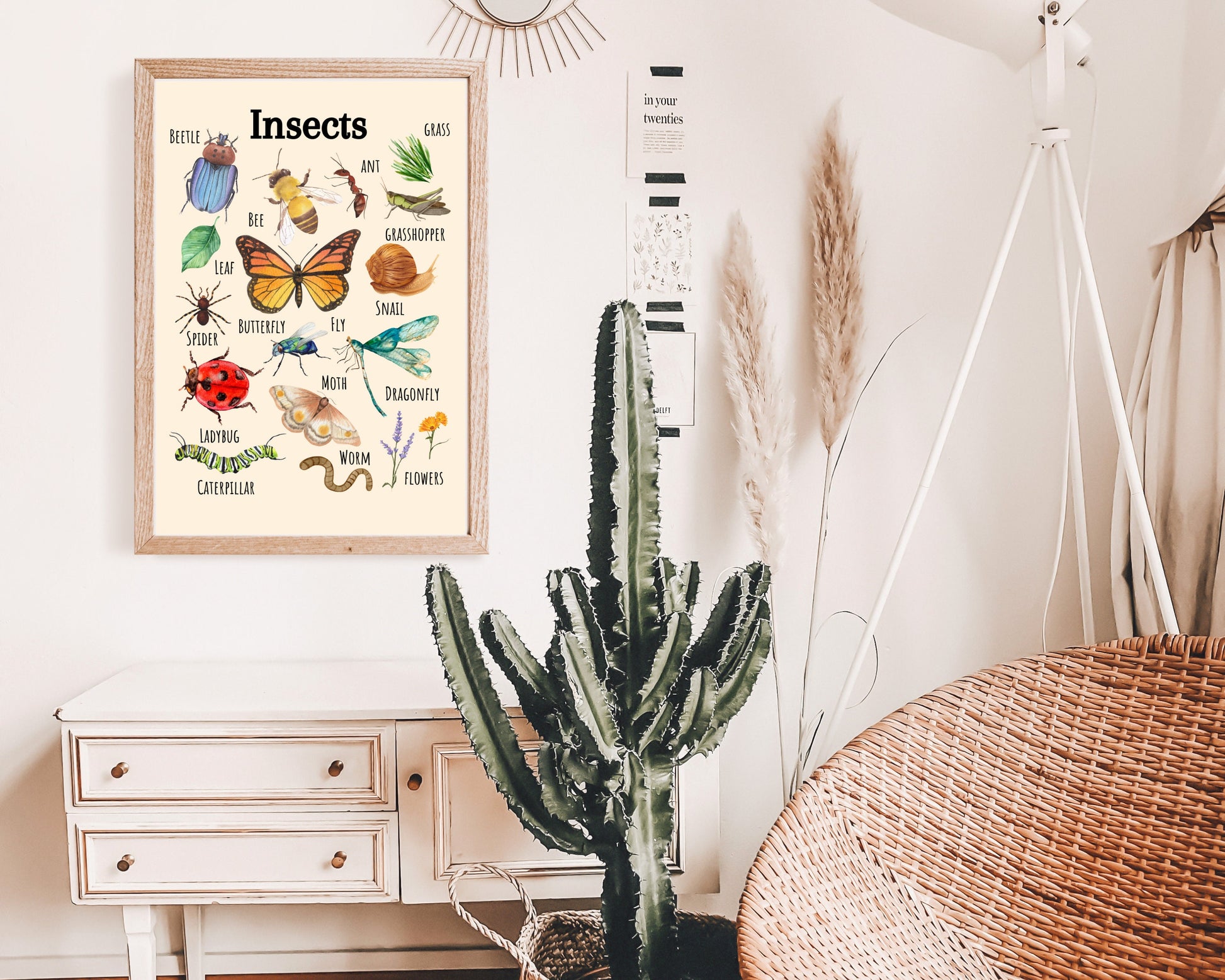 Insects Educational Poster, Flowers Poster, Printable Wall Art, Nature Learning Poster, Montessori, Homeschool, Classroom, Forest School
