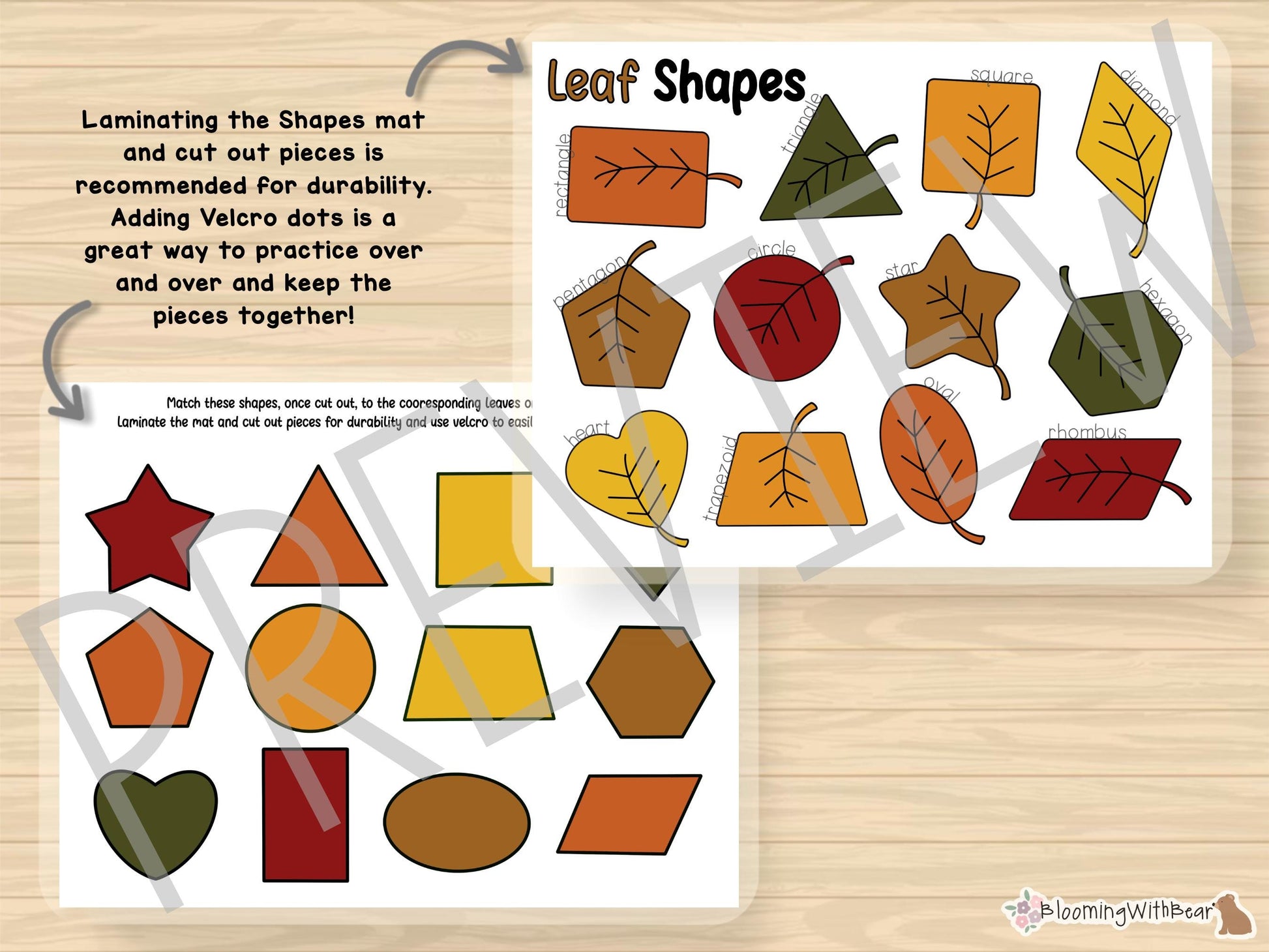 Leaf Shapes | Fall Activity | Autumn | Learning Shapes | Matching Shapes Activity | Preschool Printable | Homeschool | Montessori