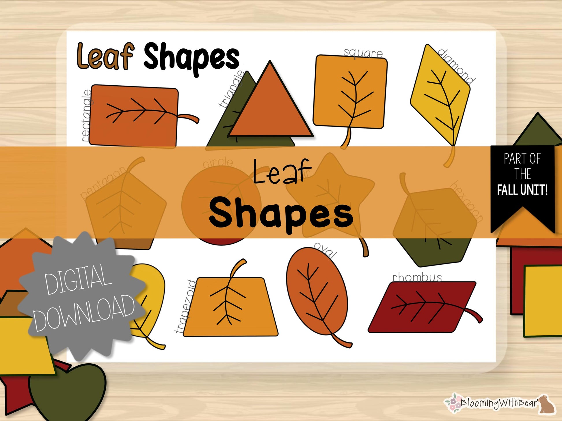 Leaf Shapes | Fall Activity | Autumn | Learning Shapes | Matching Shapes Activity | Preschool Printable | Homeschool | Montessori