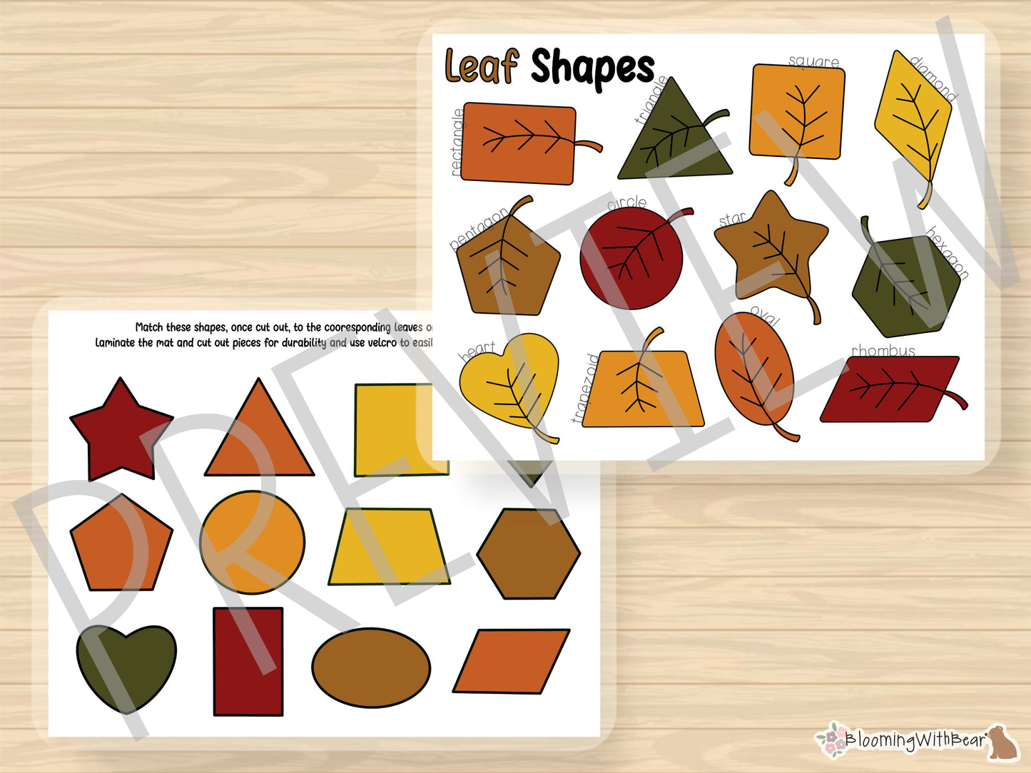Leaf Shapes | Fall Activity | Autumn | Learning Shapes | Matching Shapes Activity | Preschool Printable | Homeschool | Montessori