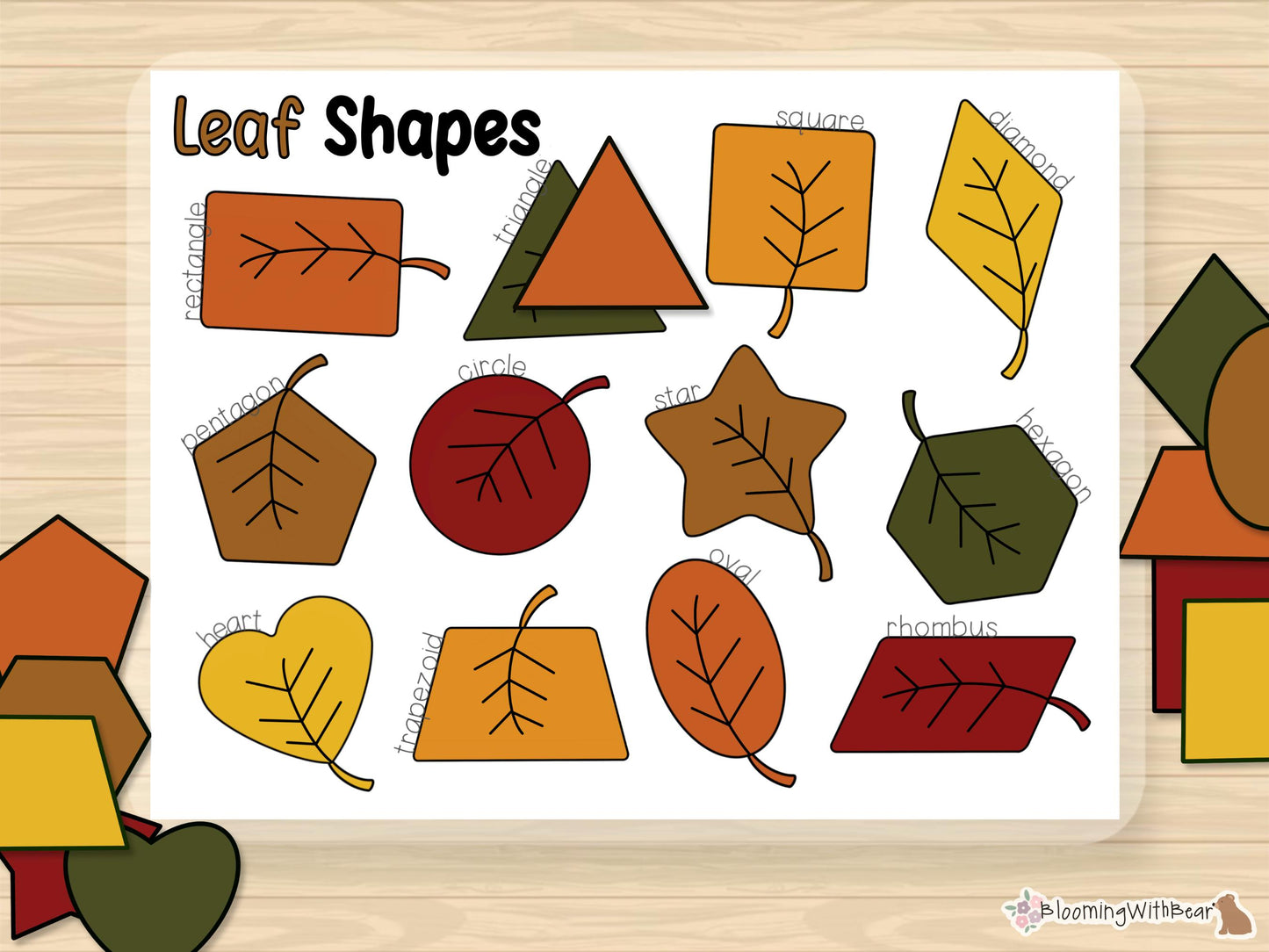 Leaf Shapes | Fall Activity | Autumn | Learning Shapes | Matching Shapes Activity | Preschool Printable | Homeschool | Montessori