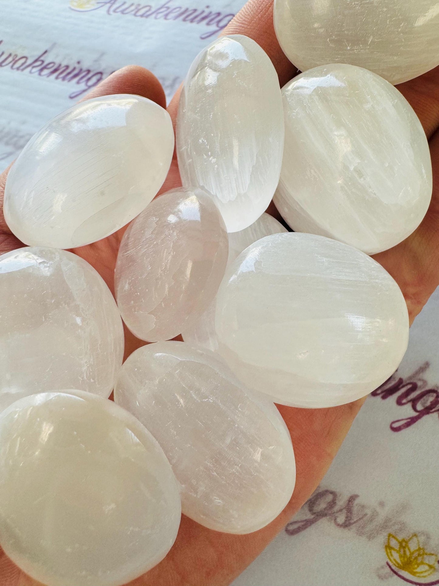 Selenite (Satin Spar Gypsum) Mini Palm Pillow Pocket Stone - 1 Stone