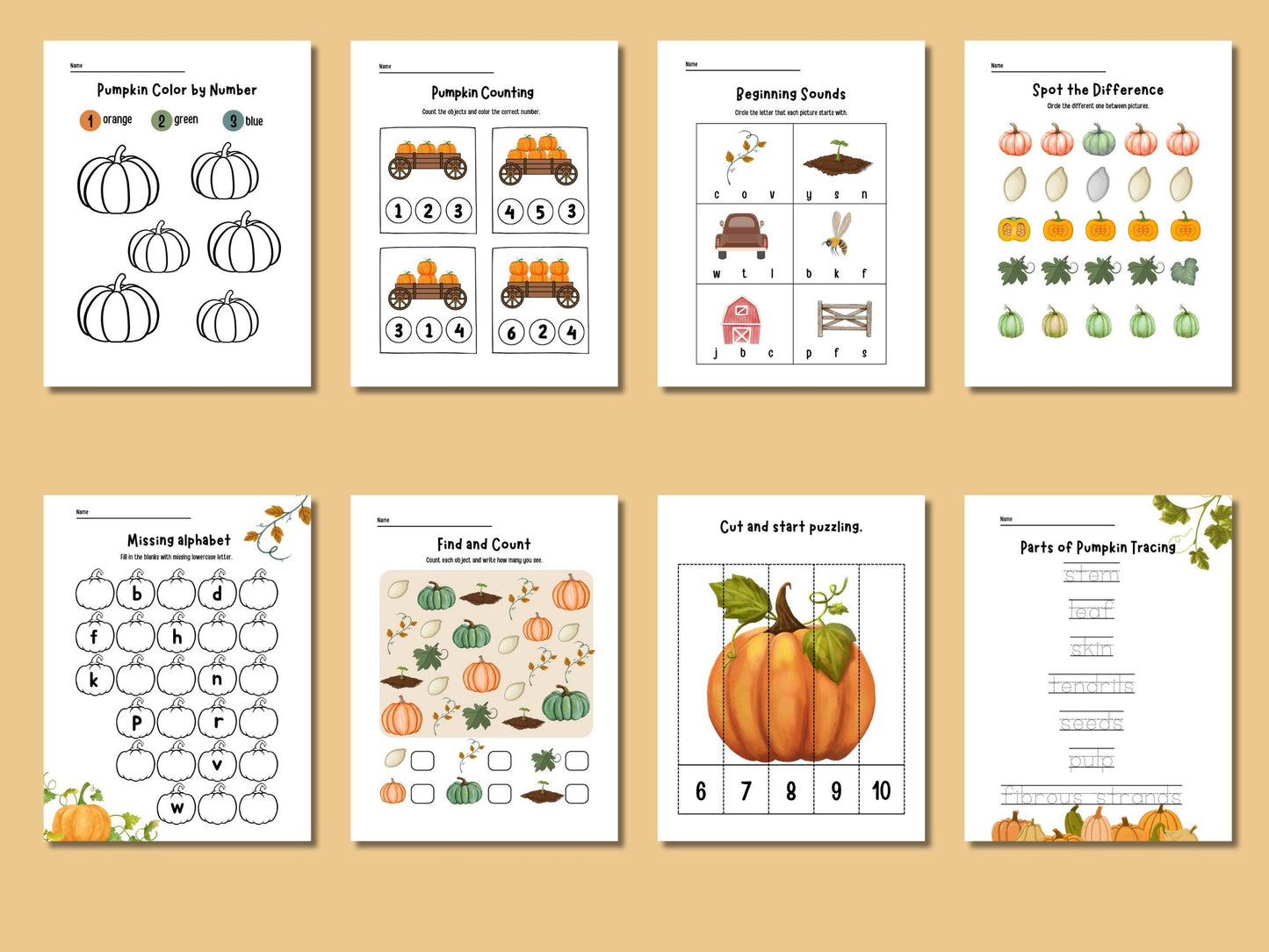 Pumpkin Unit Study, Educational Activities for Preschool, Science, Life Cycle, Anatomy, Homeschool, Montessori,Fall worksheet
