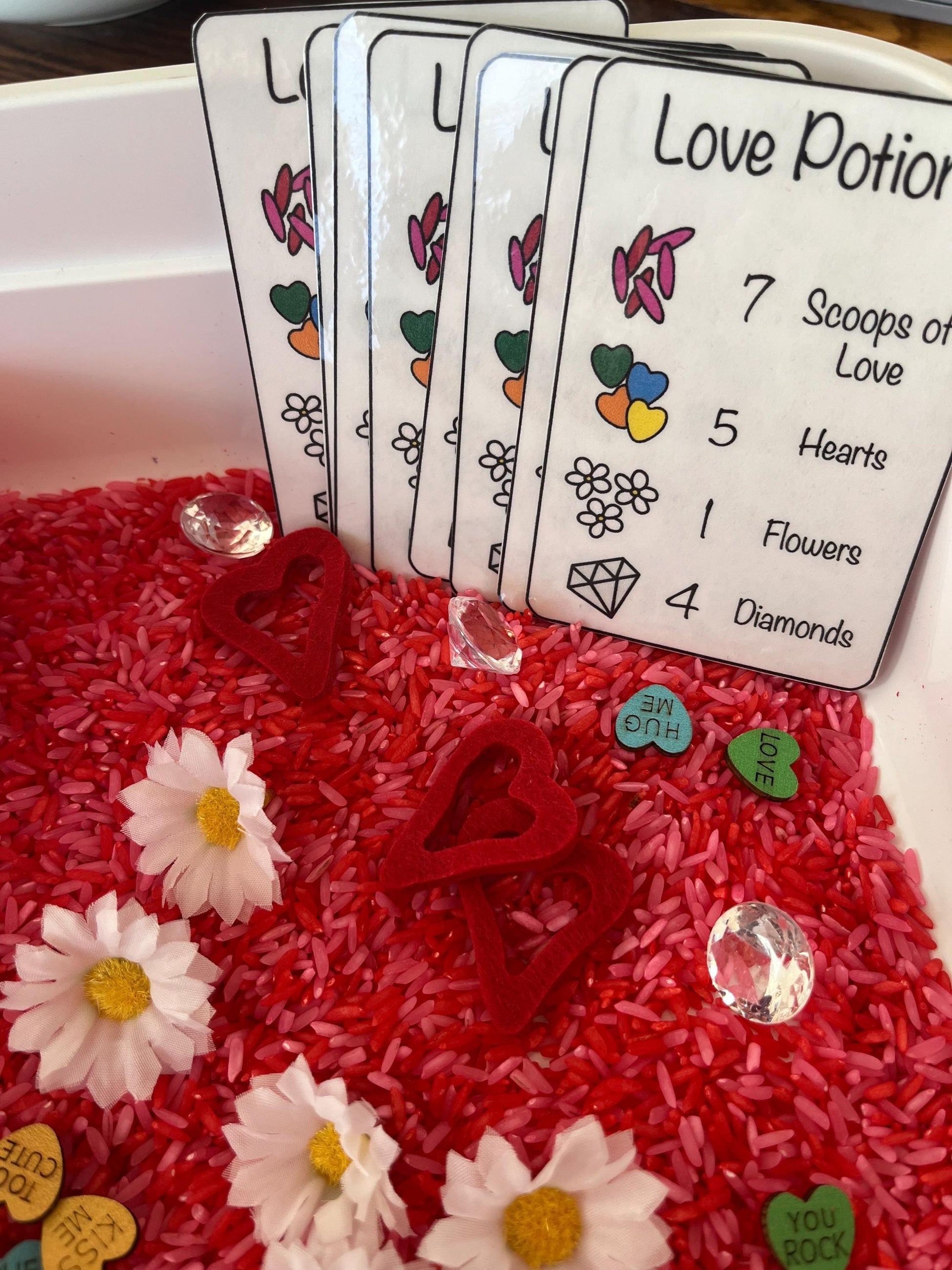Valentine's Day Sensory Bin: Counting Preschool Game with Recipe Cards