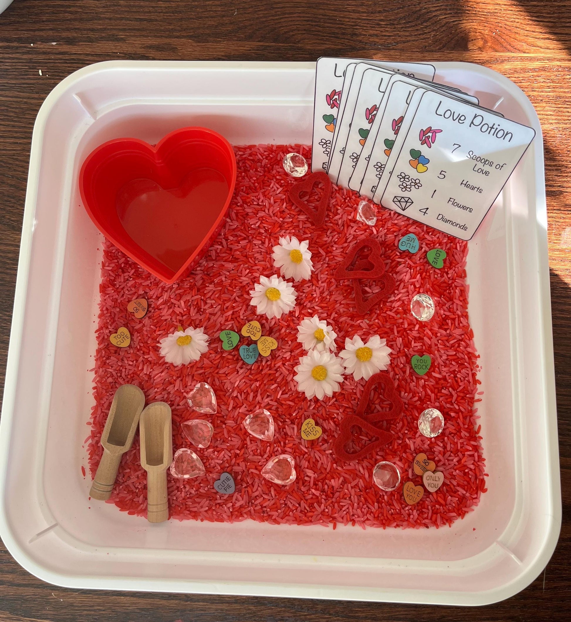Valentine's Day Sensory Bin: Counting Preschool Game with Recipe Cards