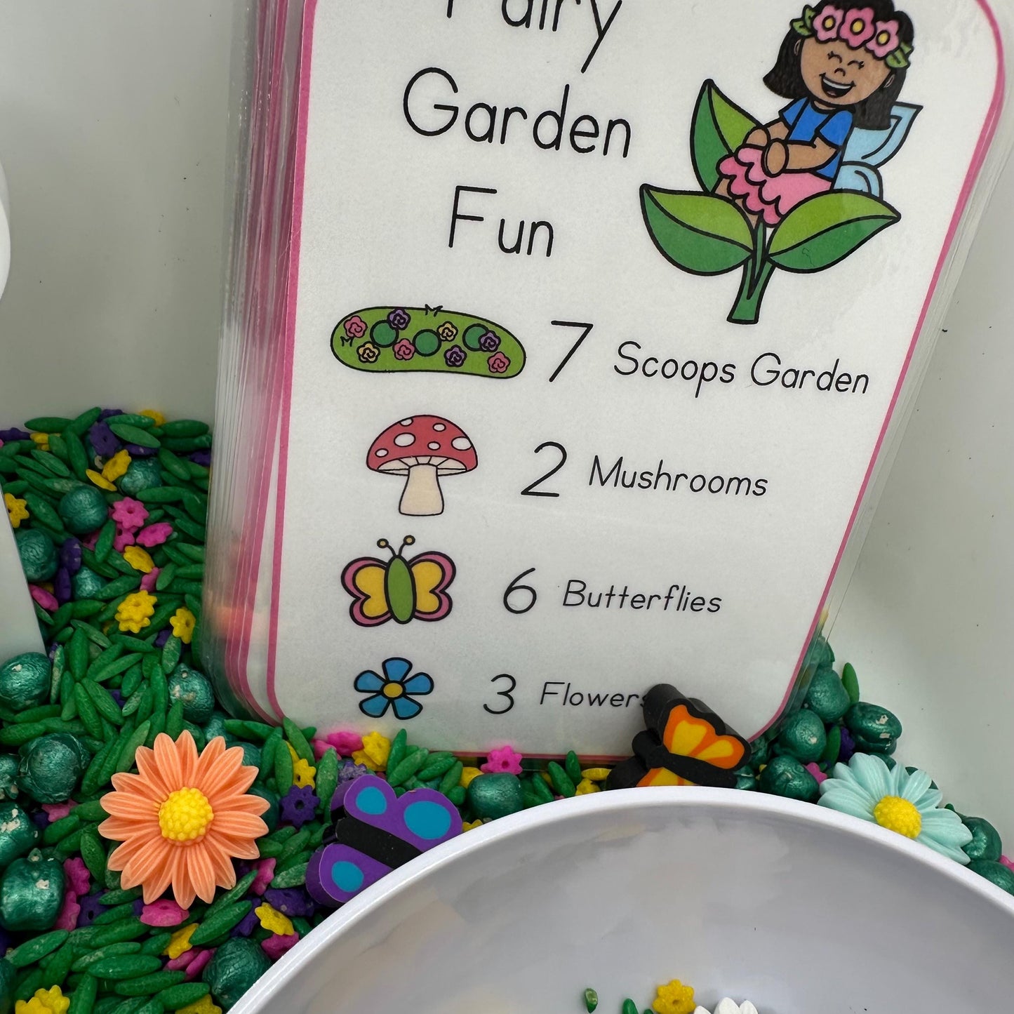 Fairy Garden Sensory Bin  | Sensory Bin | Preschool Spring Game | Homeschool Learning | Counting Preschool Games
