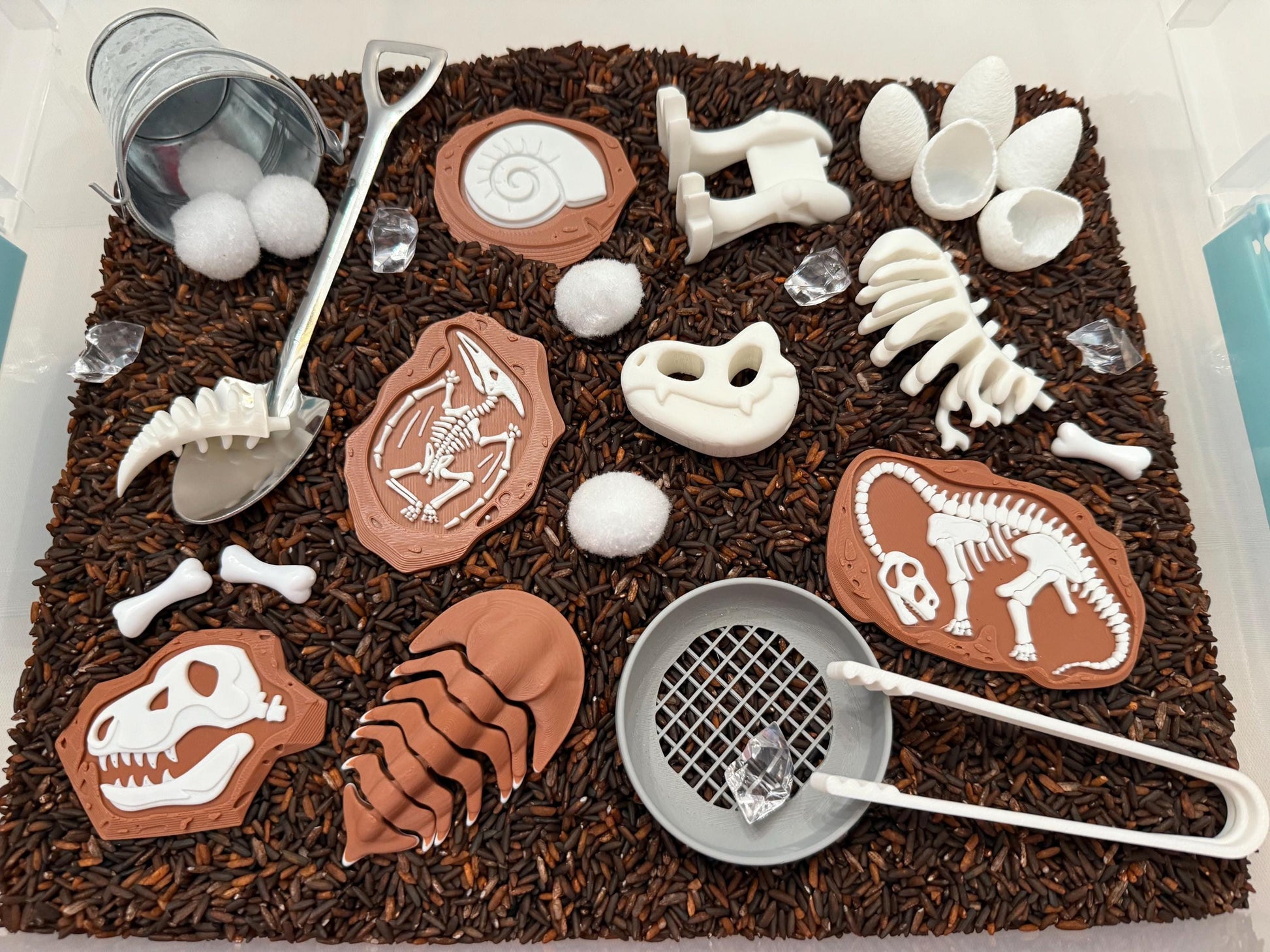 Dinosaur Fossil Dig Sensory Bin - Montessori Excavation Activity Kit for Kids | STEM Learning & Pretend Play | Flisat Filler | Busy Bin