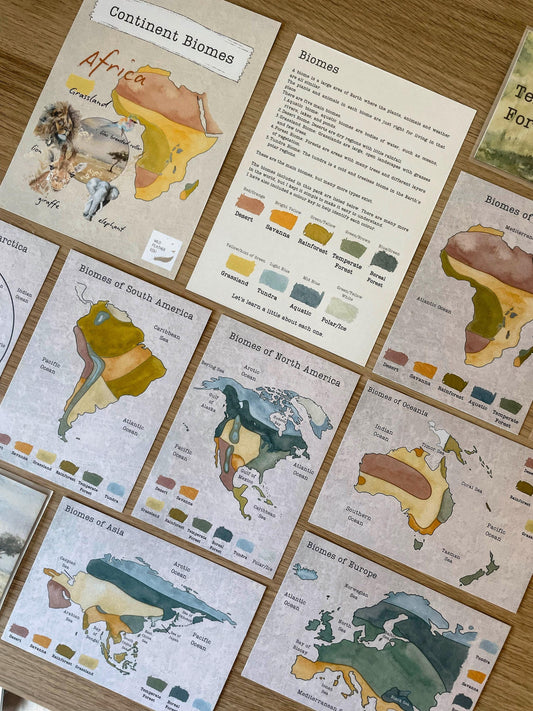 DIGITAL Continent biomes maps, homeschool, waldorf, montessori