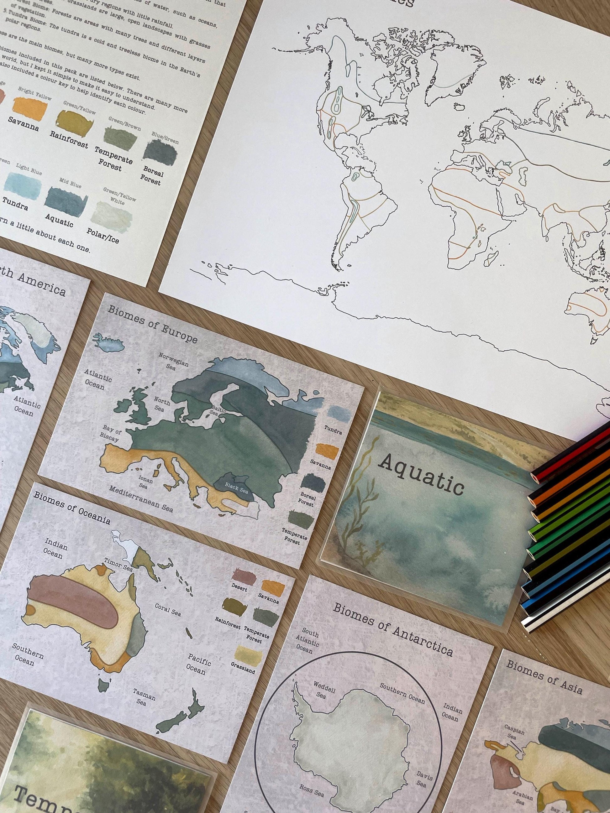 DIGITAL Continent biomes maps, homeschool, waldorf, montessori