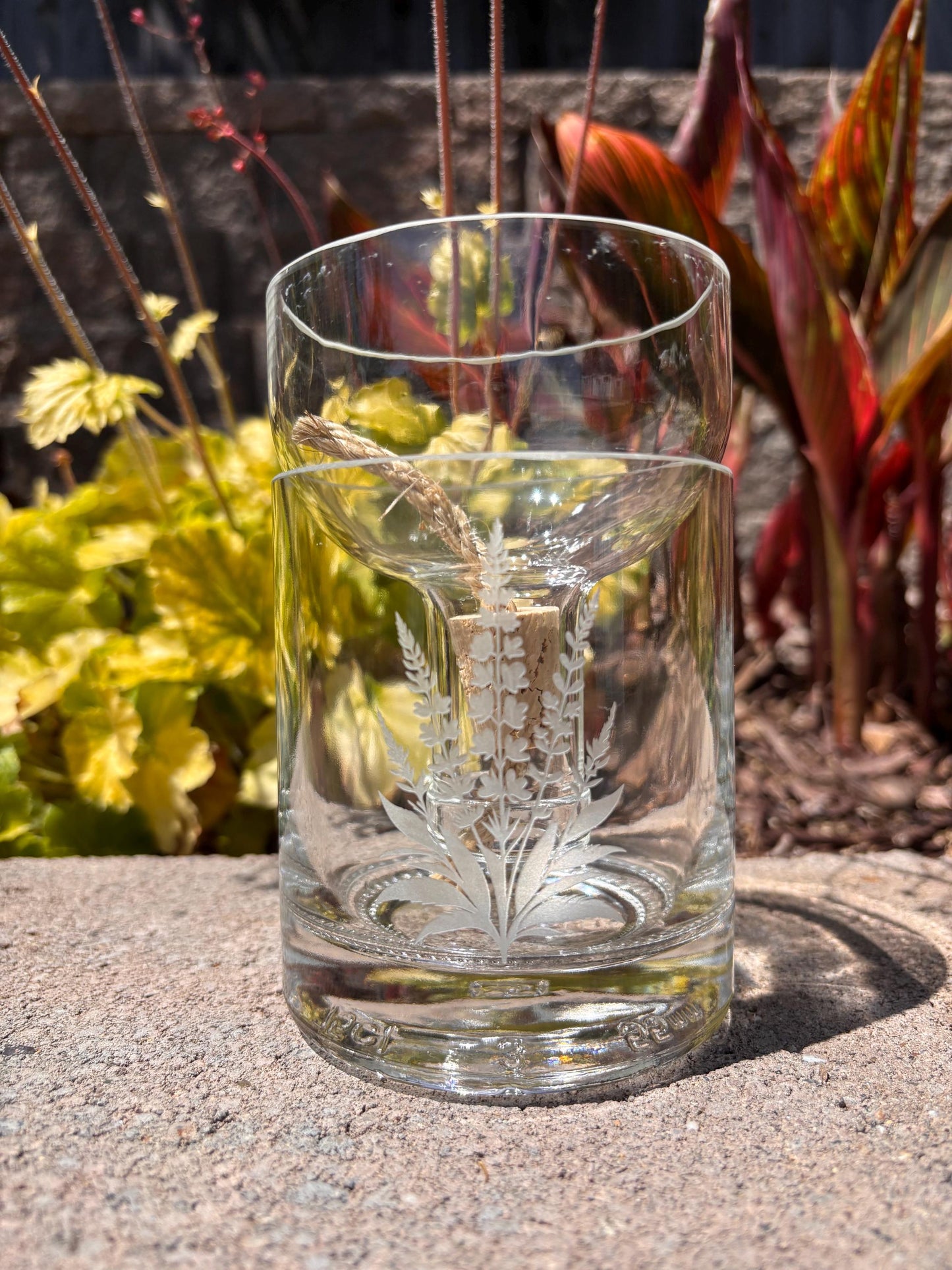 Etched African Violet Clear Vodka Bottle Hydro Planter (1) One - (Self Watering) Eco Friendly, Grow Indoors, Eco Planter, DIY Planter Kit