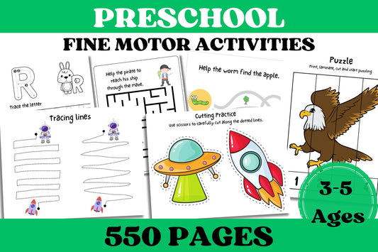 Preschool Pre-K Learning Bundle, 550 Pages, Activity Worksheets, Alphabet, Dot To Dot, Cutting, Puzzle, Tracing, Toddler Worksheets Workbook